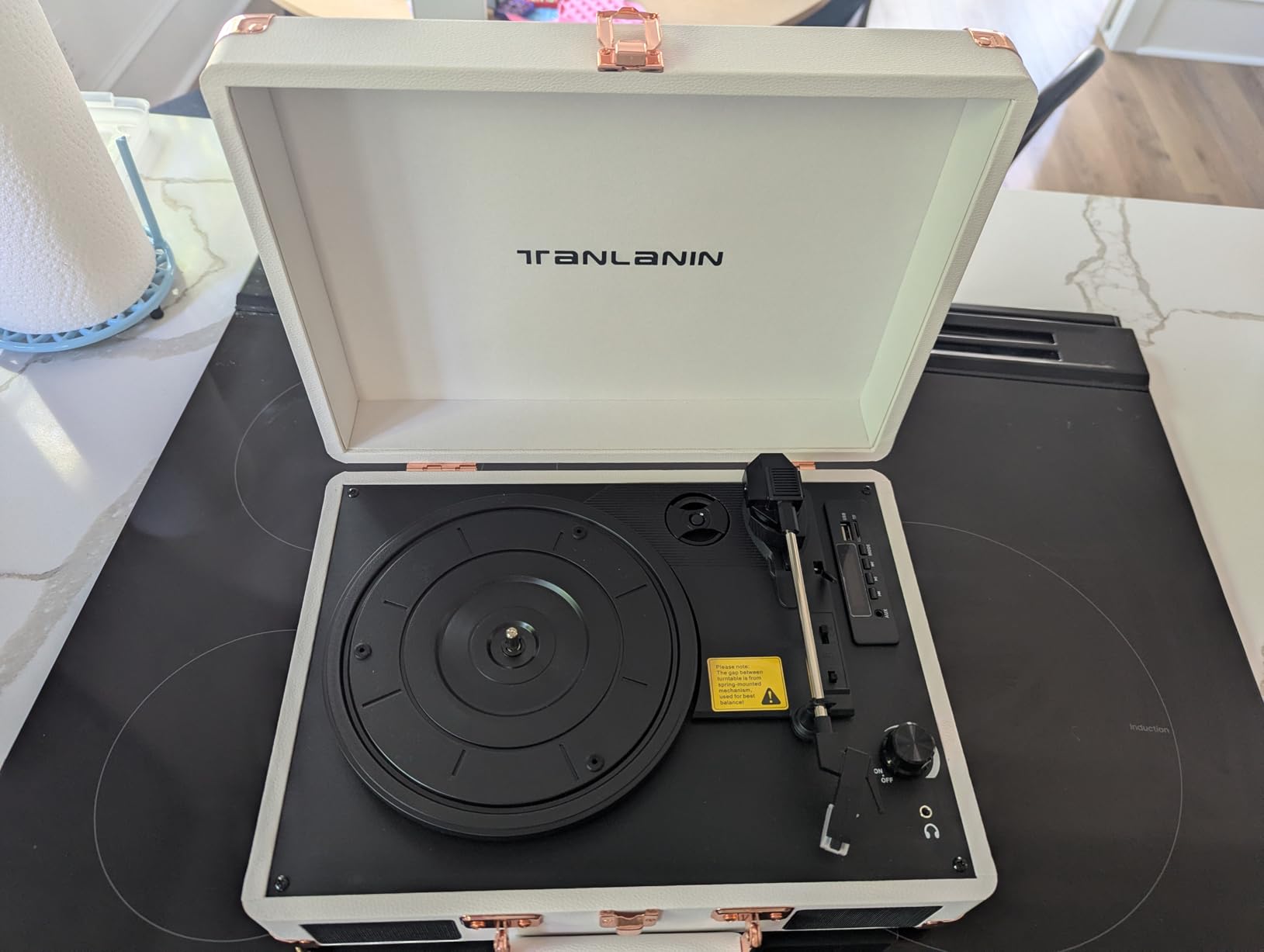 Vinyl Record Player Bluetooth Vintage 3-Speed Portable Suitcase Turntables with Built-in Speakers, Belt-Driven LP Player Support USB Recording AUX-in RCA Line Out Headphone Jack, White customer photo 1