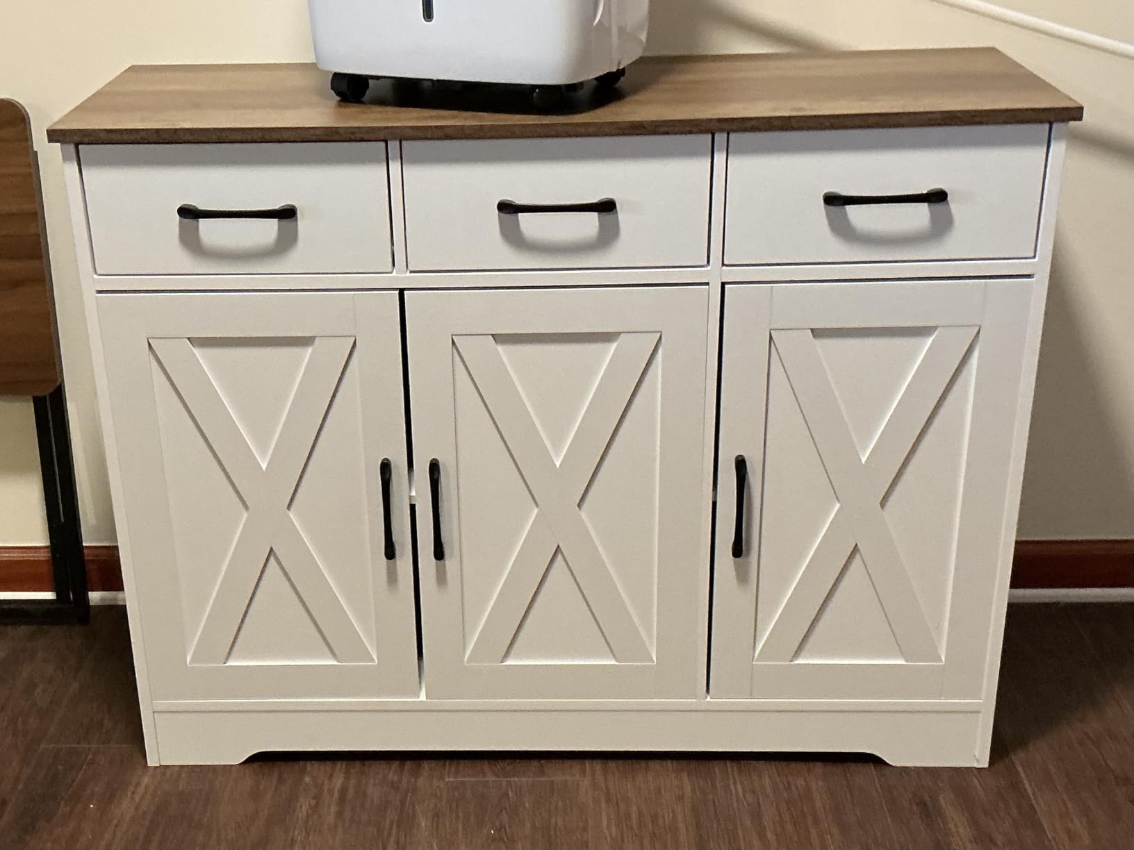 HOSTACK Modern Farmhouse Sideboard Buffet Cabinet, Barn Doors Buffet Storage Cabinet with Drawers and Shelves, Wood Coffee Bar with Storage for Kitchen, Dining Room, Living Room, White customer photo 2