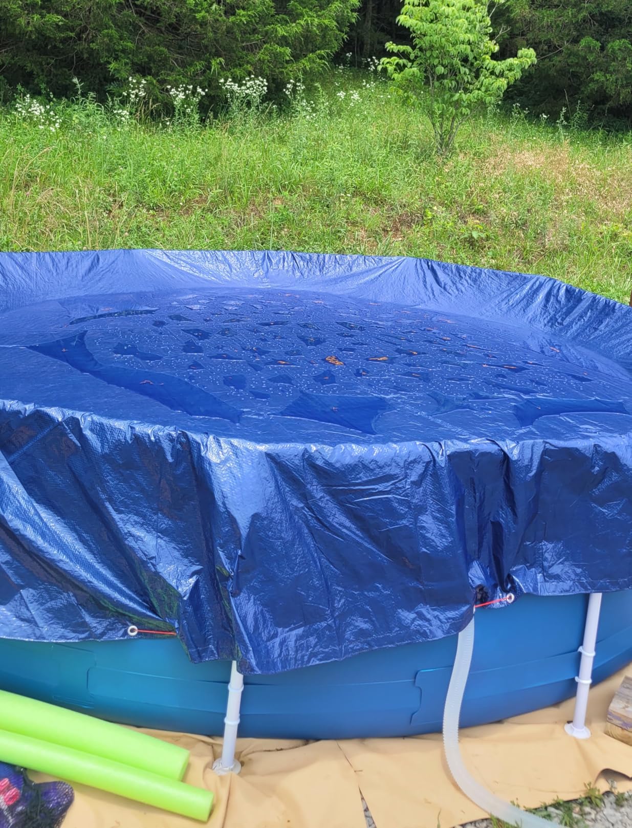 24 ft Round Pool Cover for Above Ground Pools, Above Ground Pool Cover, Swimming Pool Cover, Winter Pool Cover, Keeps Out Debris, Cold and UV Resistant, Supreme Mesh, Navy Blue customer photo 1