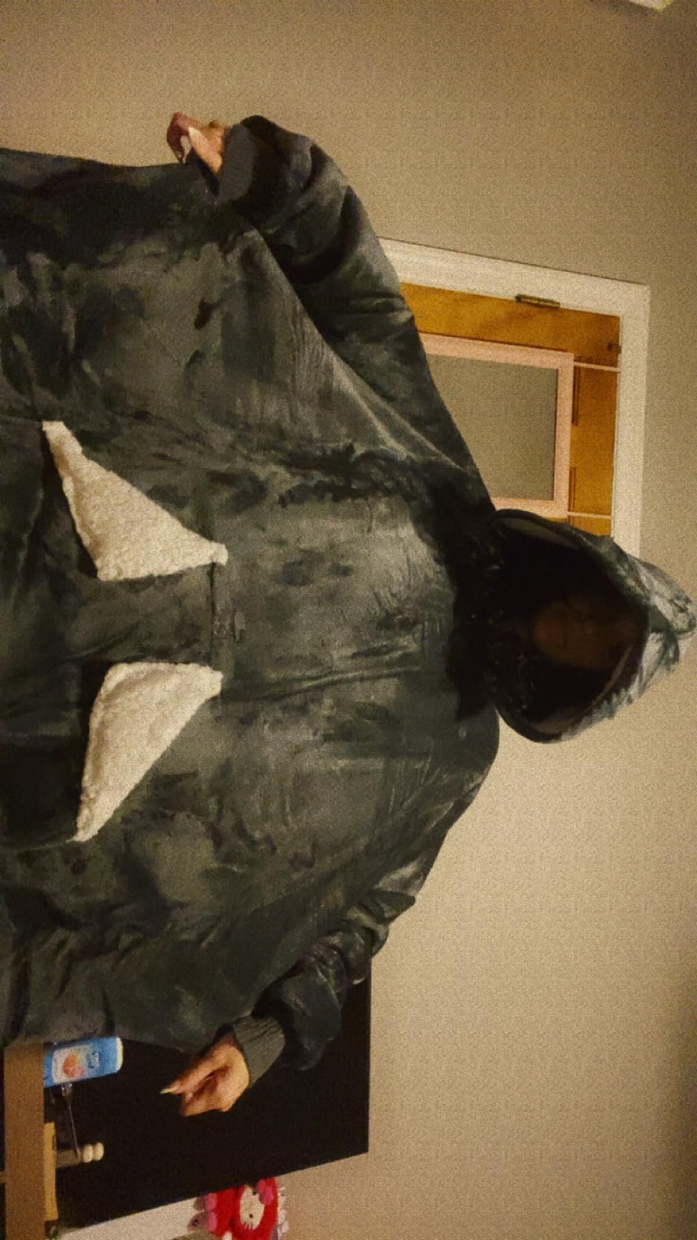 Touchat Wearable Blanket Hoodie, Oversized Sherpa Fleece Sweatshirt Blanket with Giant Hood Pocket and Sleeves for Adult, Warm & Cozy Grey Blanket Gifts for Women customer photo 2