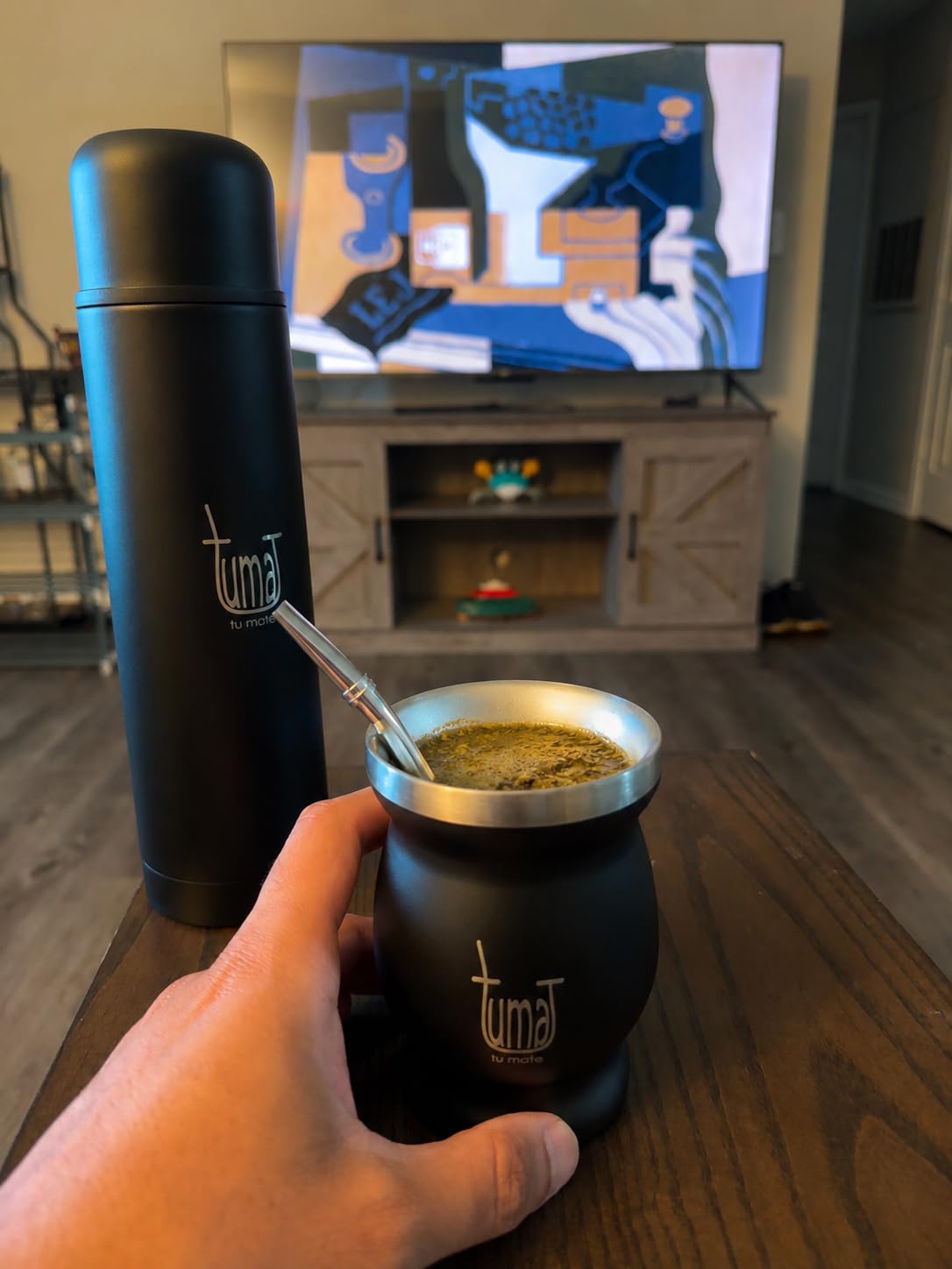 Yerba Mate Kit with Stainless Steel Mate Cup, Bombilla and Thermos, Black | 750 ml Thermos, Argentine Mate Set, Canvas Bag, Yerbero Container, Car Heater, Complete Travel Kit for Everyday Mate Use customer photo 1