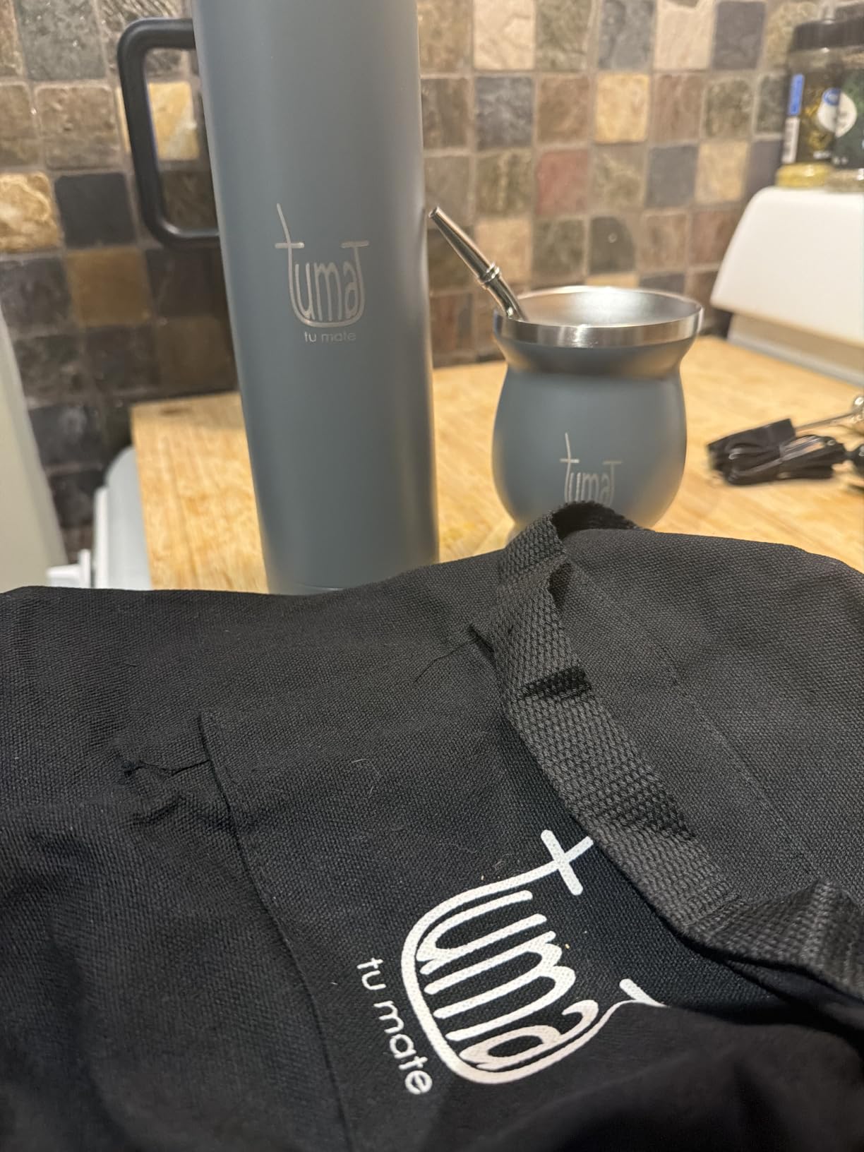 Yerba Mate Kit with Stainless Steel Mate Cup, Bombilla and Thermos, Black | 750 ml Thermos, Argentine Mate Set, Canvas Bag, Yerbero Container, Car Heater, Complete Travel Kit for Everyday Mate Use customer photo 2