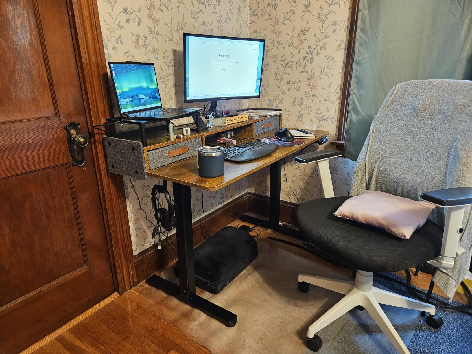 Claiks Standing Desk with Drawers, Stand Up Electric Standing Desk Adjustable Height with Storage Shelf and Splice Board, 48 Inch, Rustic Brown customer photo 1