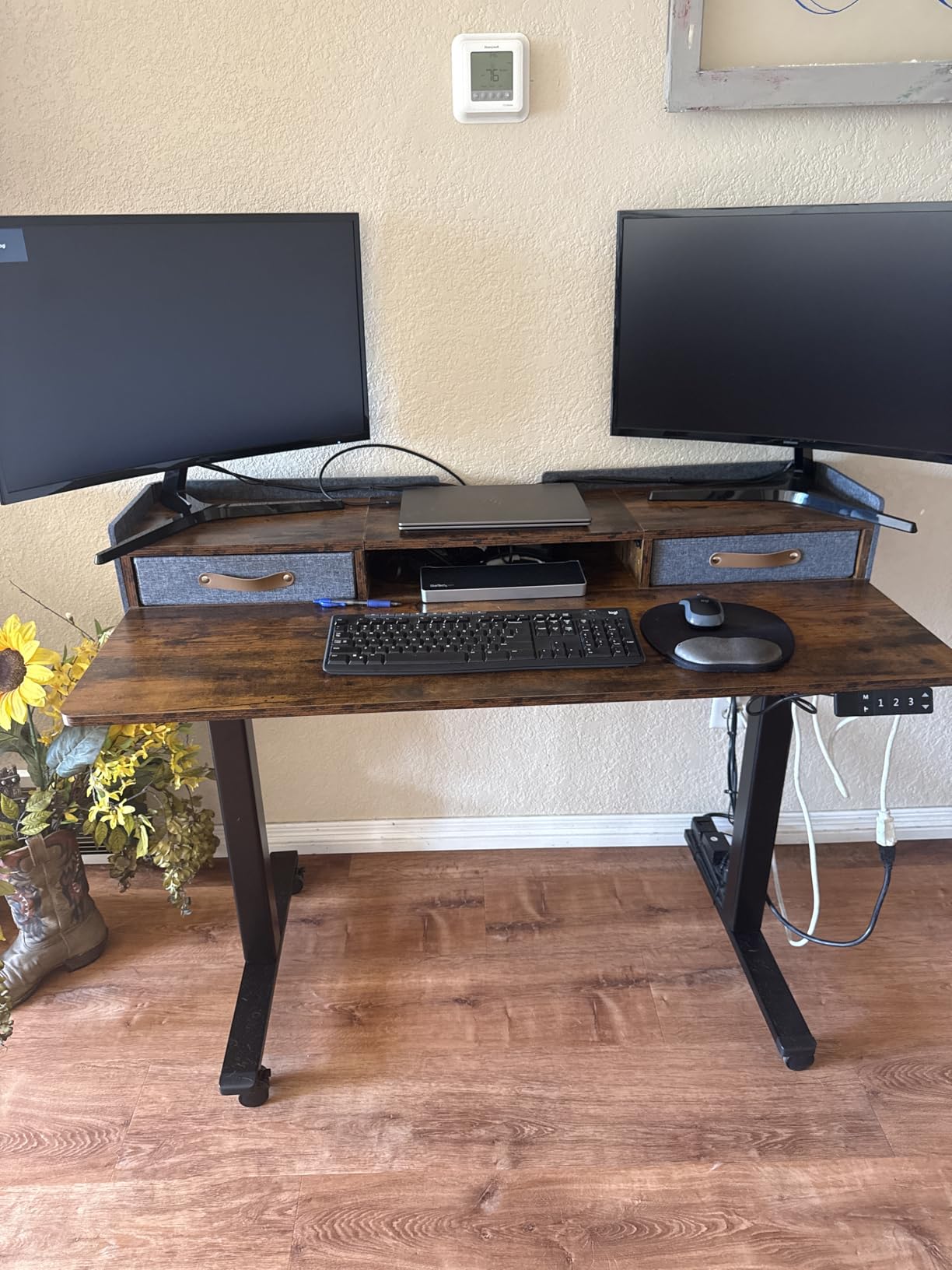 Claiks Standing Desk with Drawers, Stand Up Electric Standing Desk Adjustable Height with Storage Shelf and Splice Board, 48 Inch, Rustic Brown customer photo 2