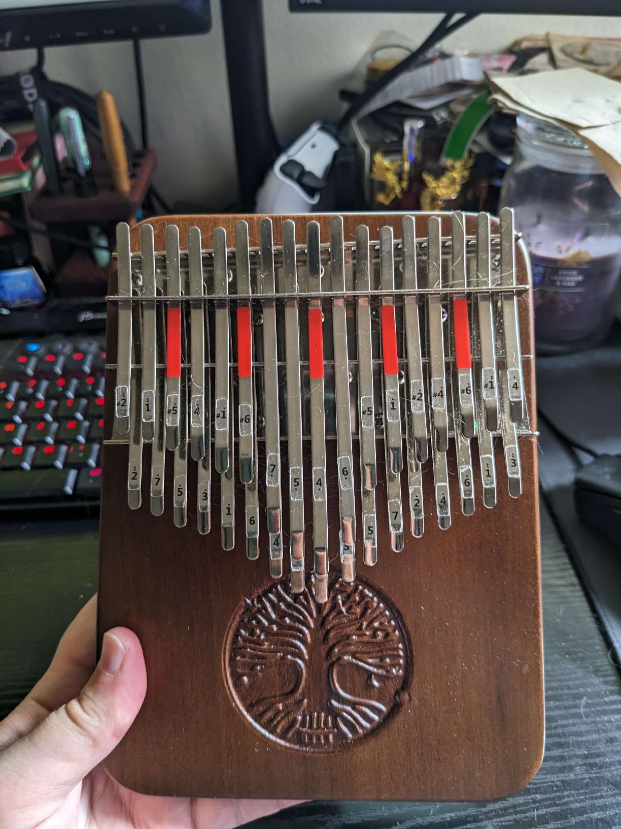 Hluru 34 Keys Kalimba, Professional Chromatic Thumb Piano with Semi-tones, Solid Walnut Finger Piano Mbira (34-keys Lifetree) customer photo 1