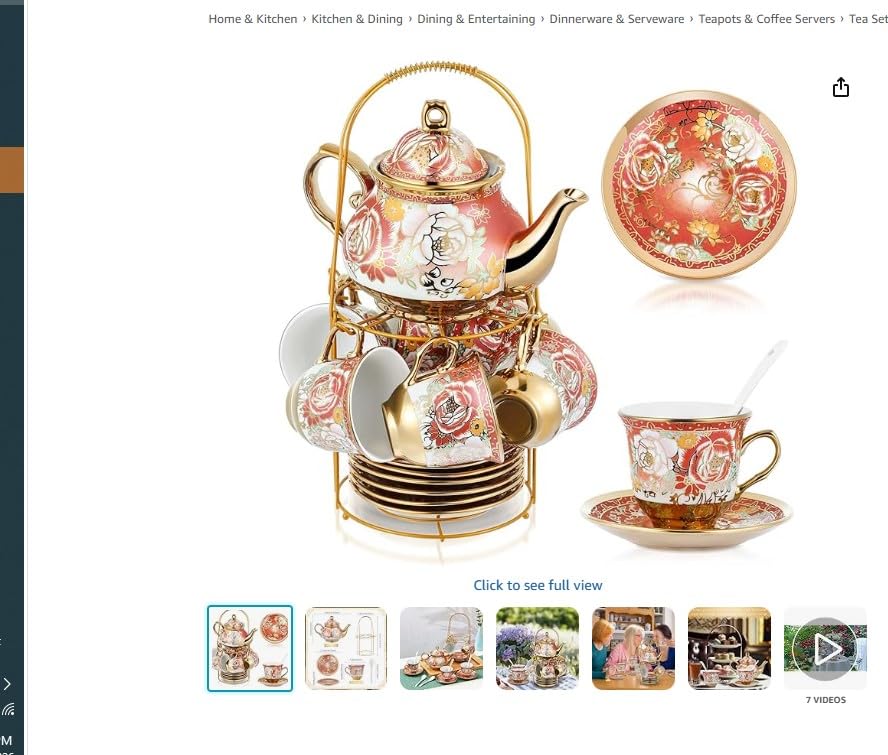 Zhehao 20 Pcs Porcelain Tea Set with Metal Holder and Spoon Adult Ceramic Tea Set European Flower Painting Teapot Cup Saucer Spoon for Women Mom Gift, Large Version (Fresh Style) customer photo 1