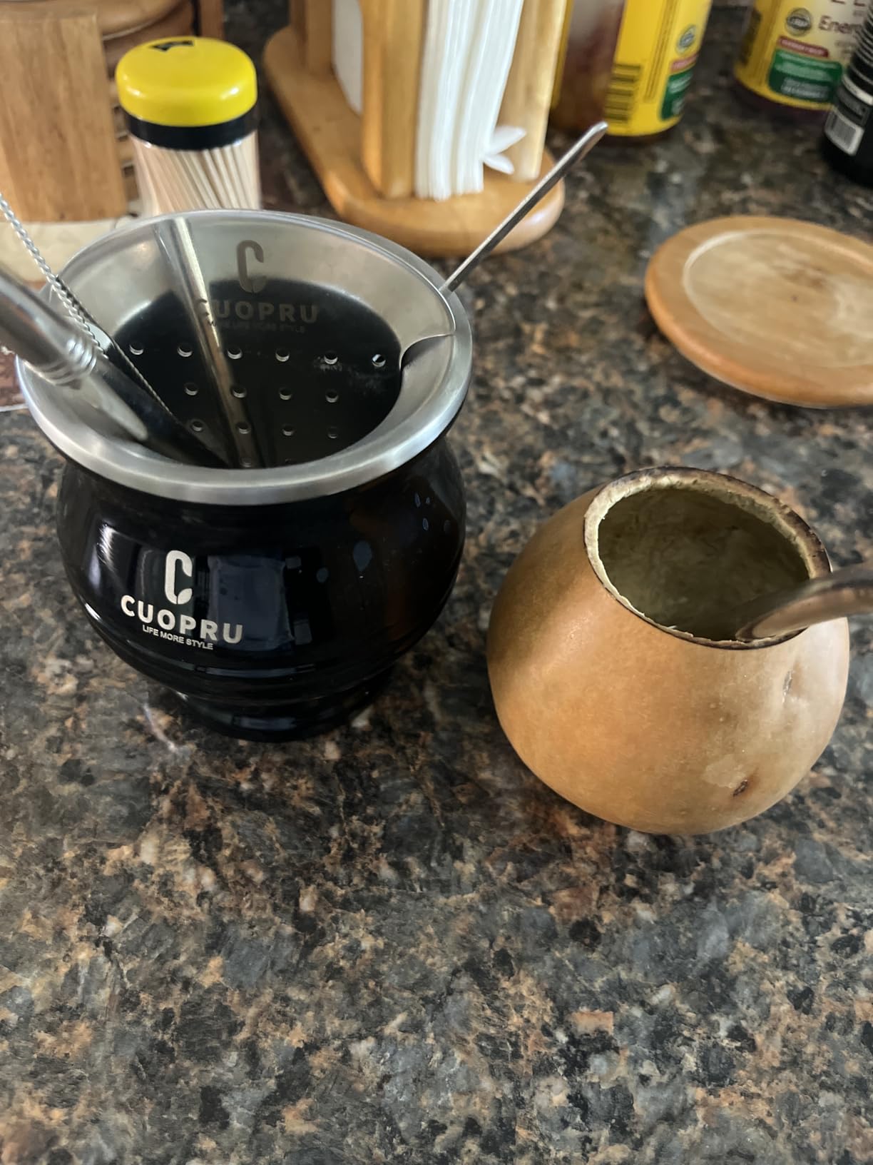 Cuopru Yerba Mate Cup - Mate Gourd Set Includes Double Walled Stainless Steel Tea Cup, Tea Shaper set, Bombilla Straws, Cleaning Brush (Silver) customer photo 1