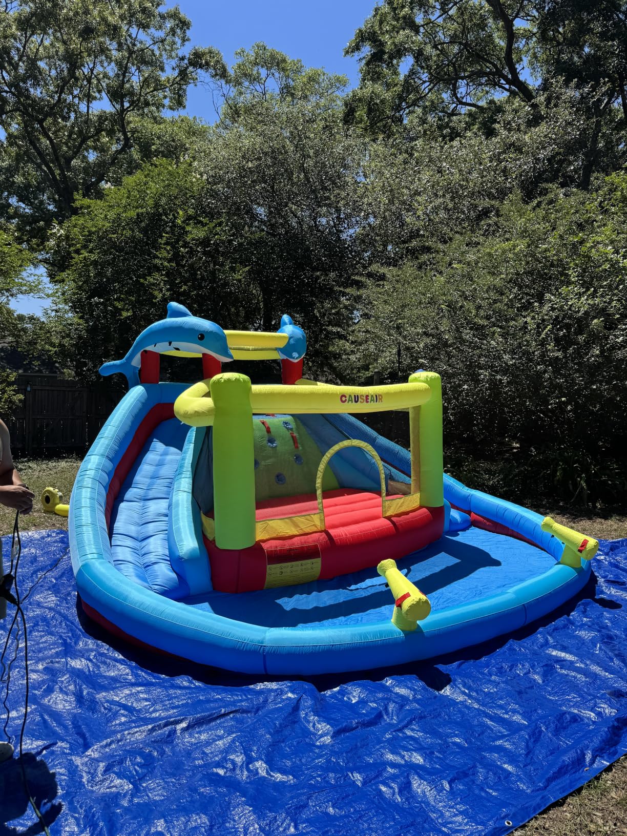 Causeair Inflatable Water Slide with Bounce House, Dolphin Styling, Splashing Pool, Double Water Cannon, Climbing Wall, Heavy Duty GFCI Blower, Inflatable Water Park Slide for Kids Backyard Summer customer photo 1