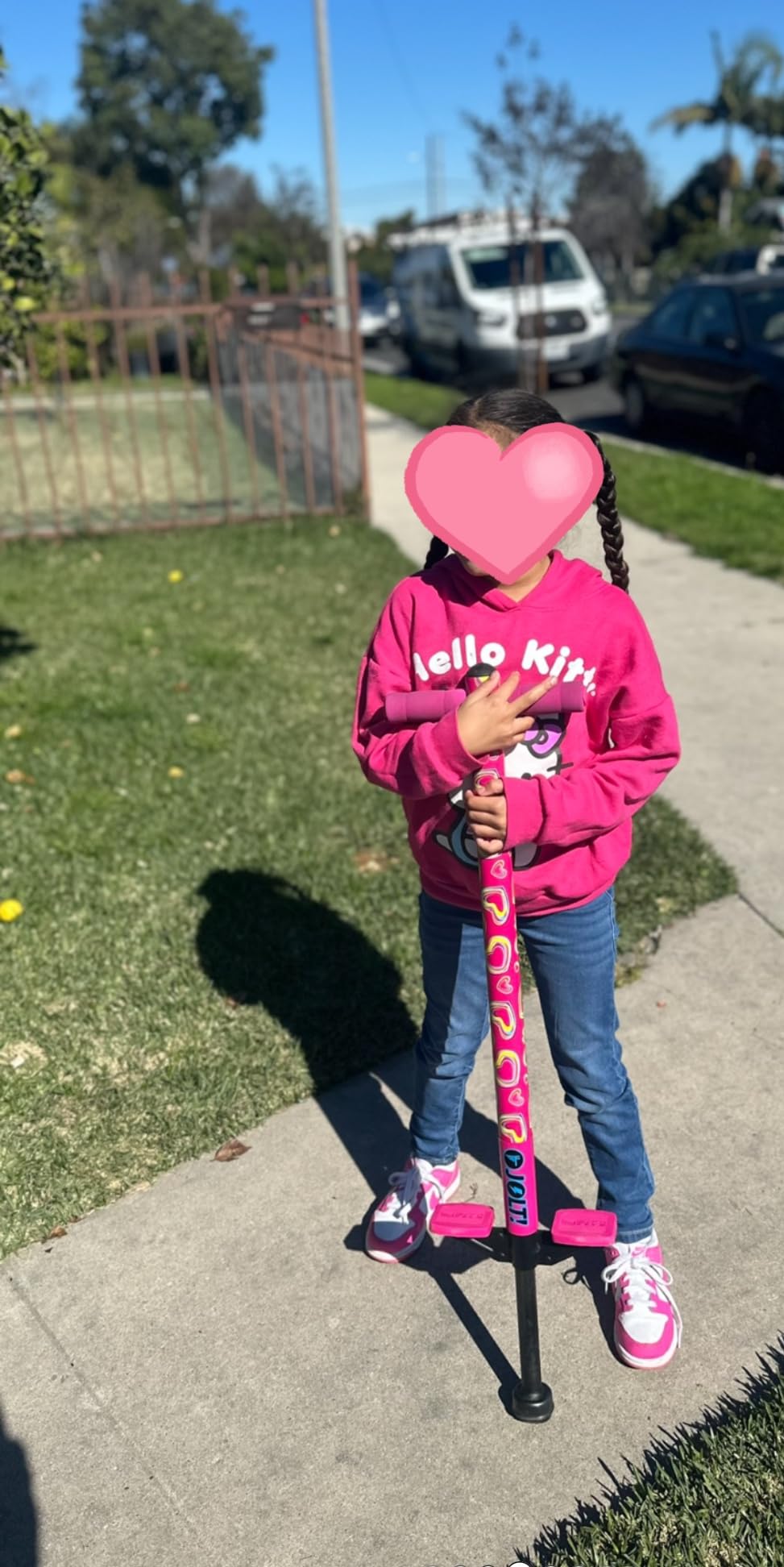 Flybar Jolt Pogo Stick for Kids, Perfect for Beginners w/Foam-Covered Metal Frame, Handles & Padding, Non-Slip Foot Pads, Wide Tip, Outdoor Active Play Toy for Boys & Girls, Ages 6+, Geo customer photo 1