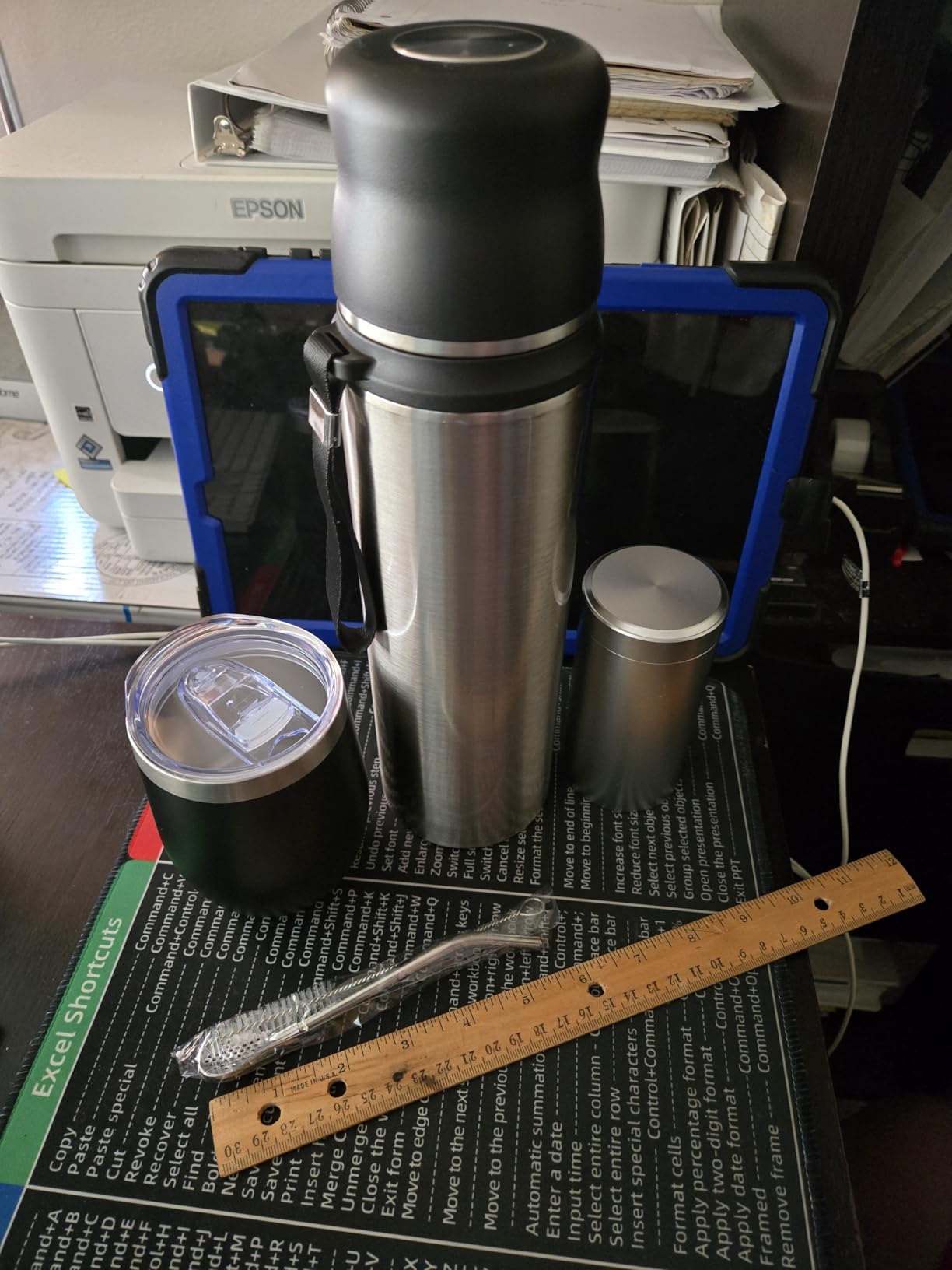 Suclain 3 Pcs Complete Yerba Mate Kit 12 oz Yerba Mate Gourd and Bombilla Set, 34 oz Stainless Steel Thermal Water Bottle with Tea Can, Straw Brush(Black) customer photo 1