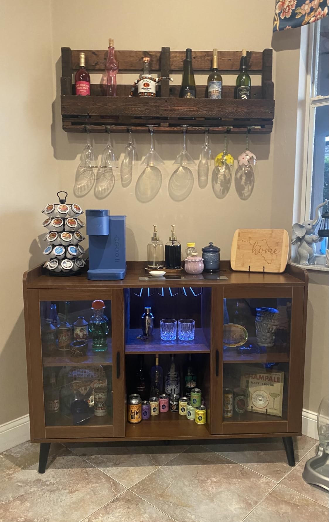 Loomie Wine Bar Cabinet with LED Light, Home Coffee Cabinet with Wine Rack and Glass Holder, Kitchen Buffet Sideboard W Storage Shelf, Freestanding Liquor Cabinet for Living Room, Dining Room (Black) customer photo 2