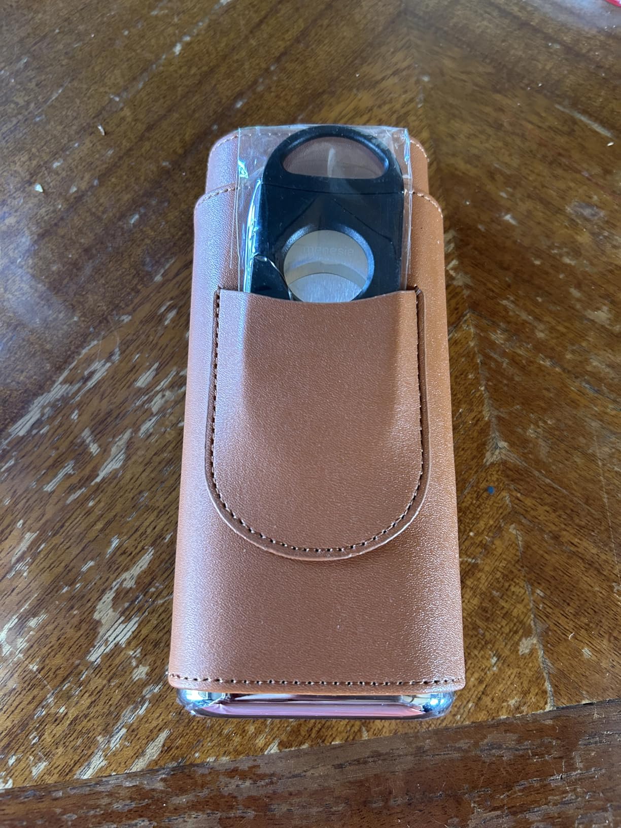 Leather Cigar Case with Cigar Cutter for Men | Travel Cigar Pouch & Holder, Brown, Faux Leather customer photo 2