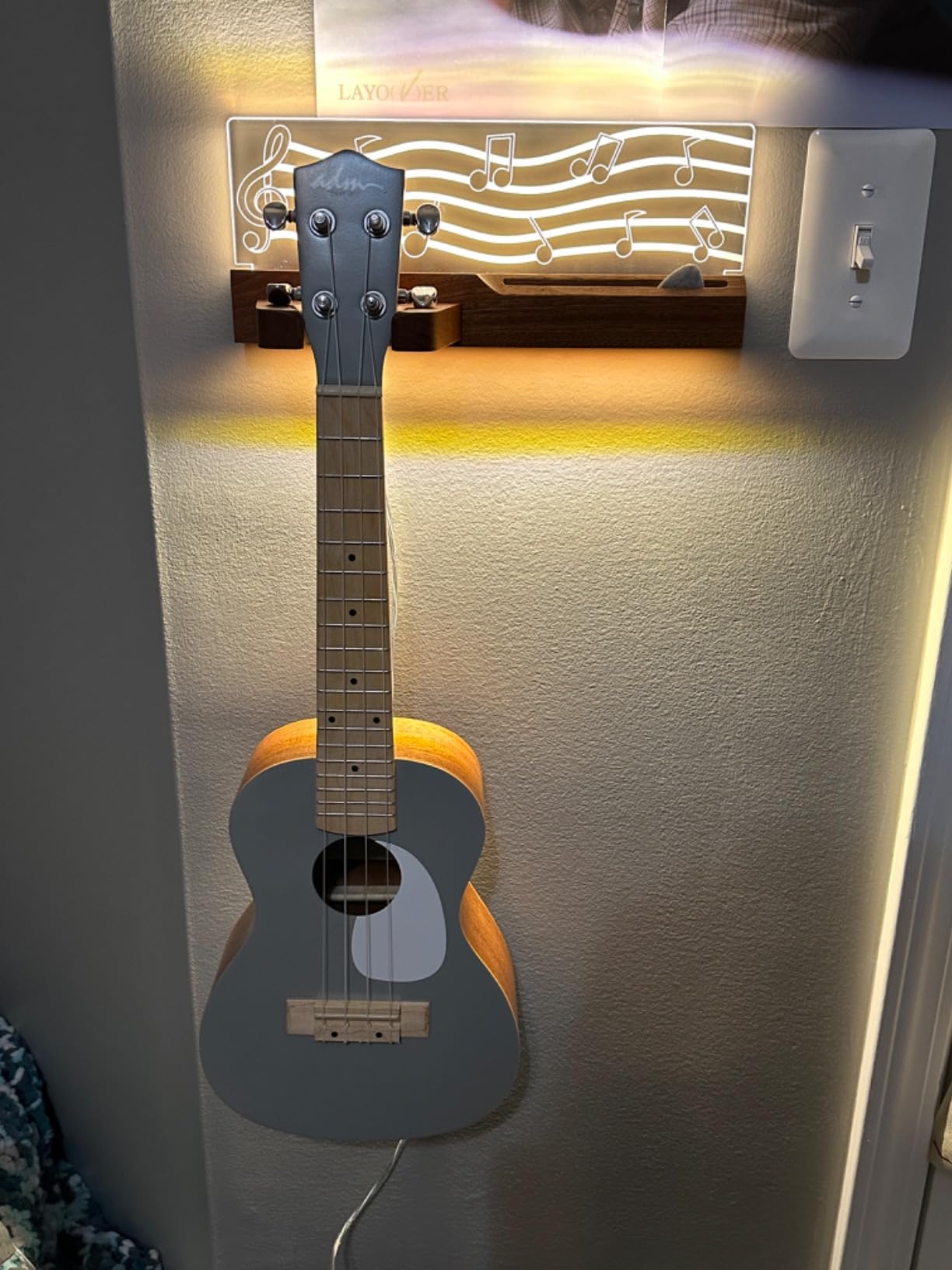 CoolGift Mart LED Guitar Wall Mount Stand with Picks Holder - Solid Wood & Acrylic USB-Powered Guitar Accessories as Decor - Gift for Men, Guitar Players, Music Lovers customer photo 2