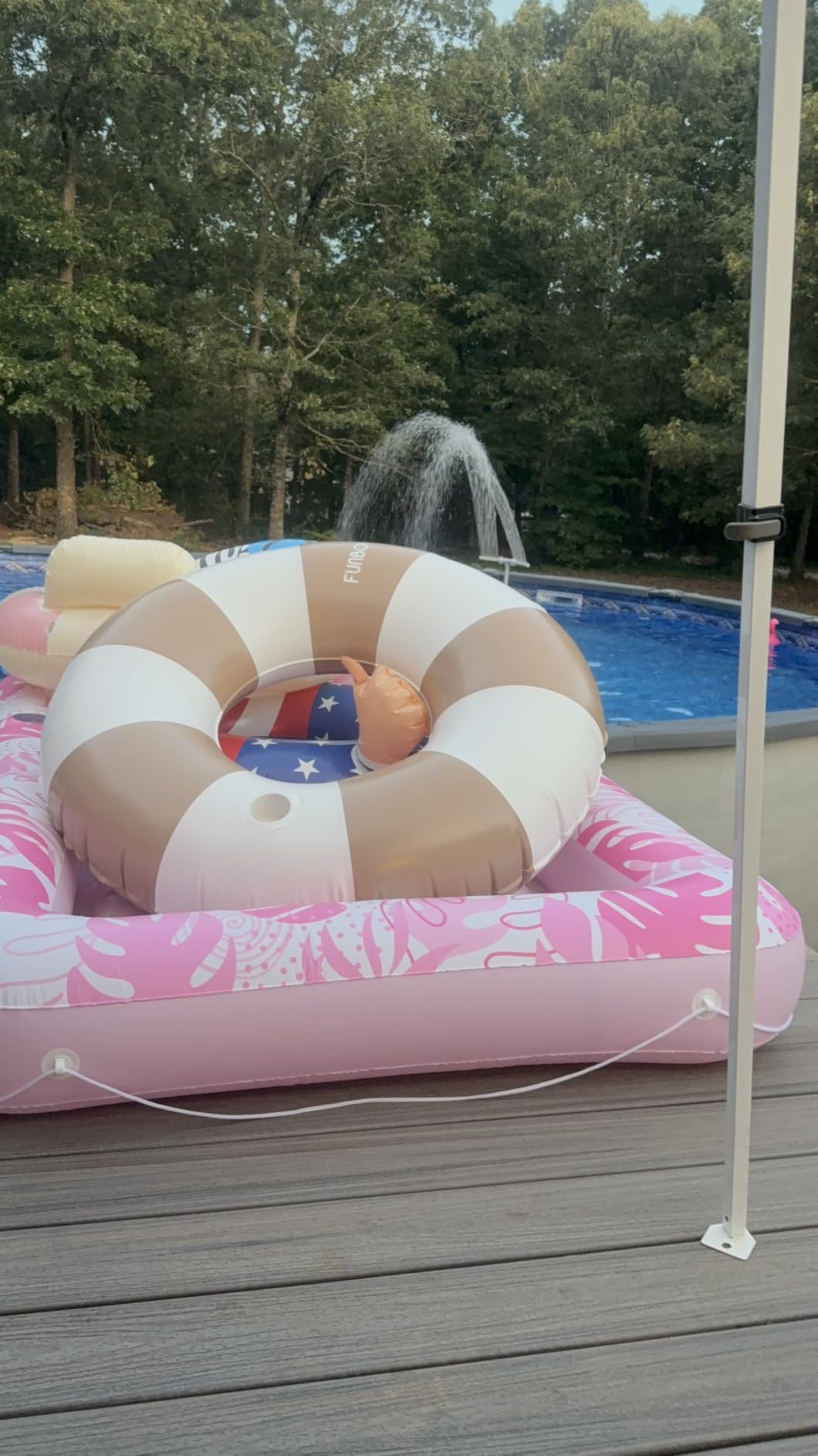 FUNBOY Giant Vintage Stripe Inflatable Tube Pool Float with Cup Holder 48