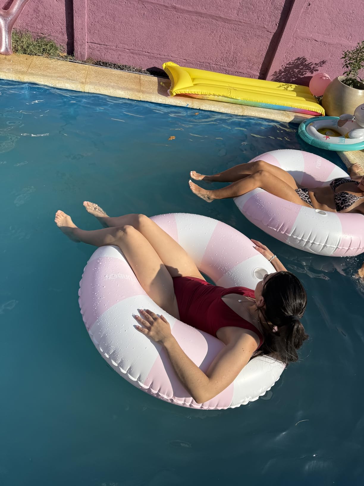 FUNBOY Giant Vintage Stripe Inflatable Tube Pool Float with Cup Holder 48