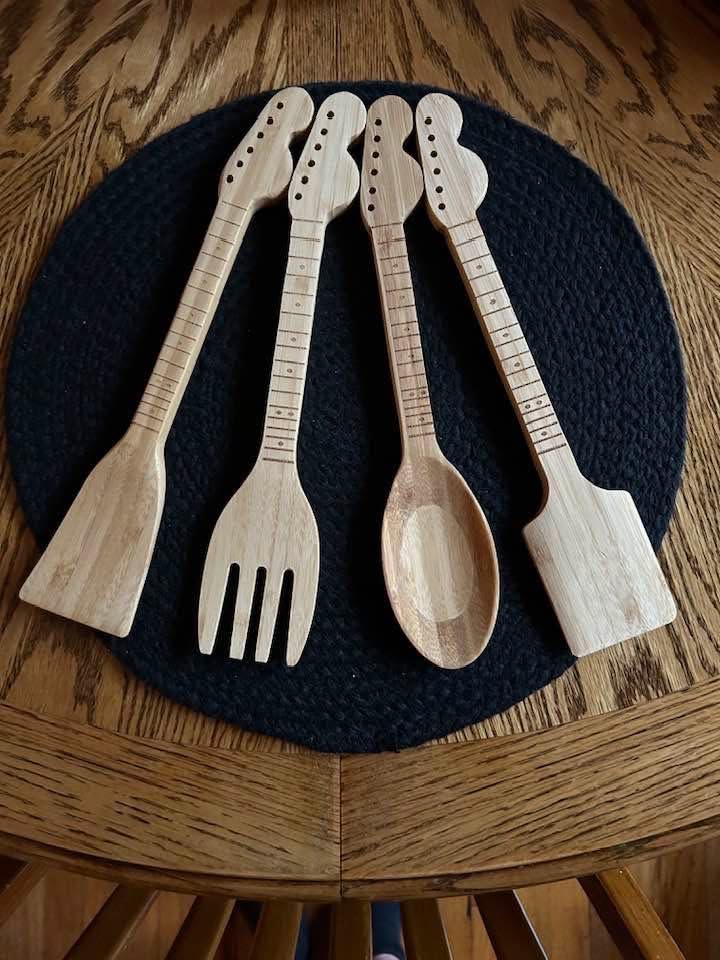 Guitar Bamboo Cooking Utensils Set (4-Piece) | Wooden Spoons and Spatulas | Fun Music Themed Kitchen Gadgets & Accessories | Unique Gift for Musicians, Guitar Players customer photo 2