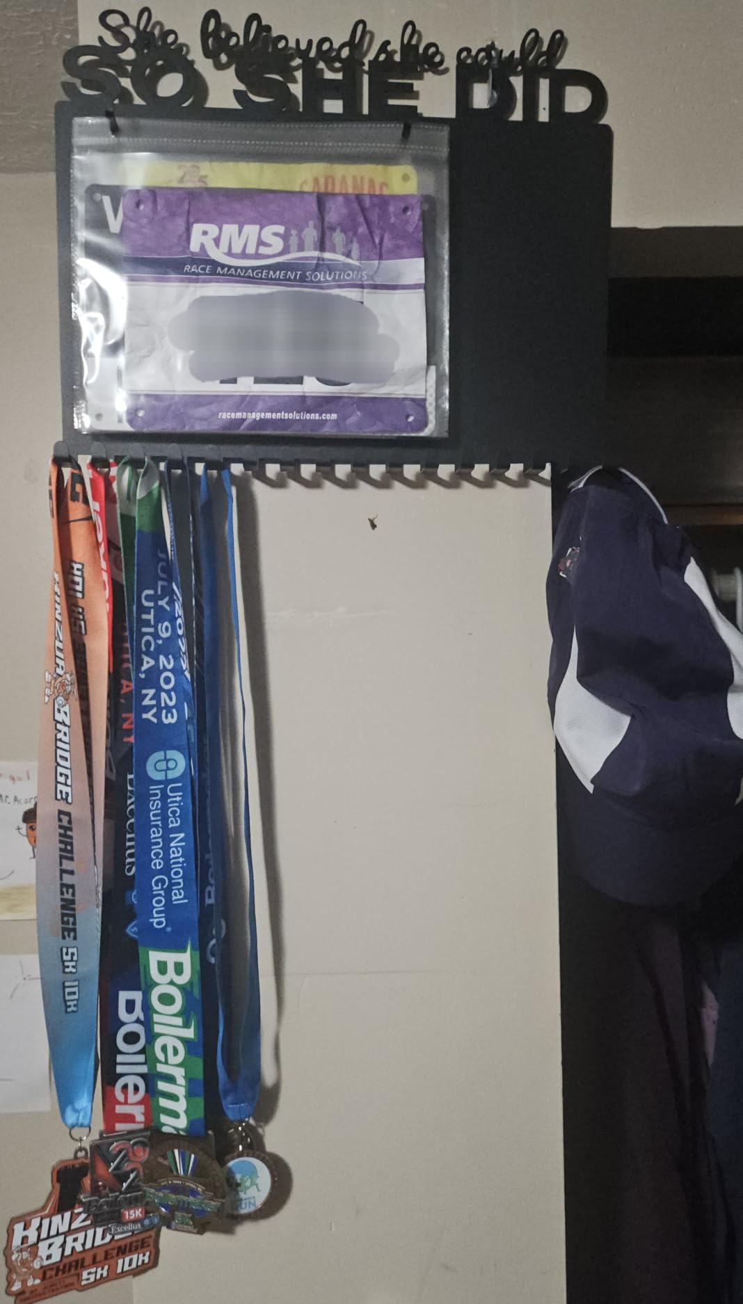 She Believed She Could SO SHE DID Race Medal Holder Wall Hanger, Marathon Medal Display and Runner Medal Hanger Display, Bib Running Medal Display, Running Medal Hanger Display, Medal Holder for Wall customer photo 1