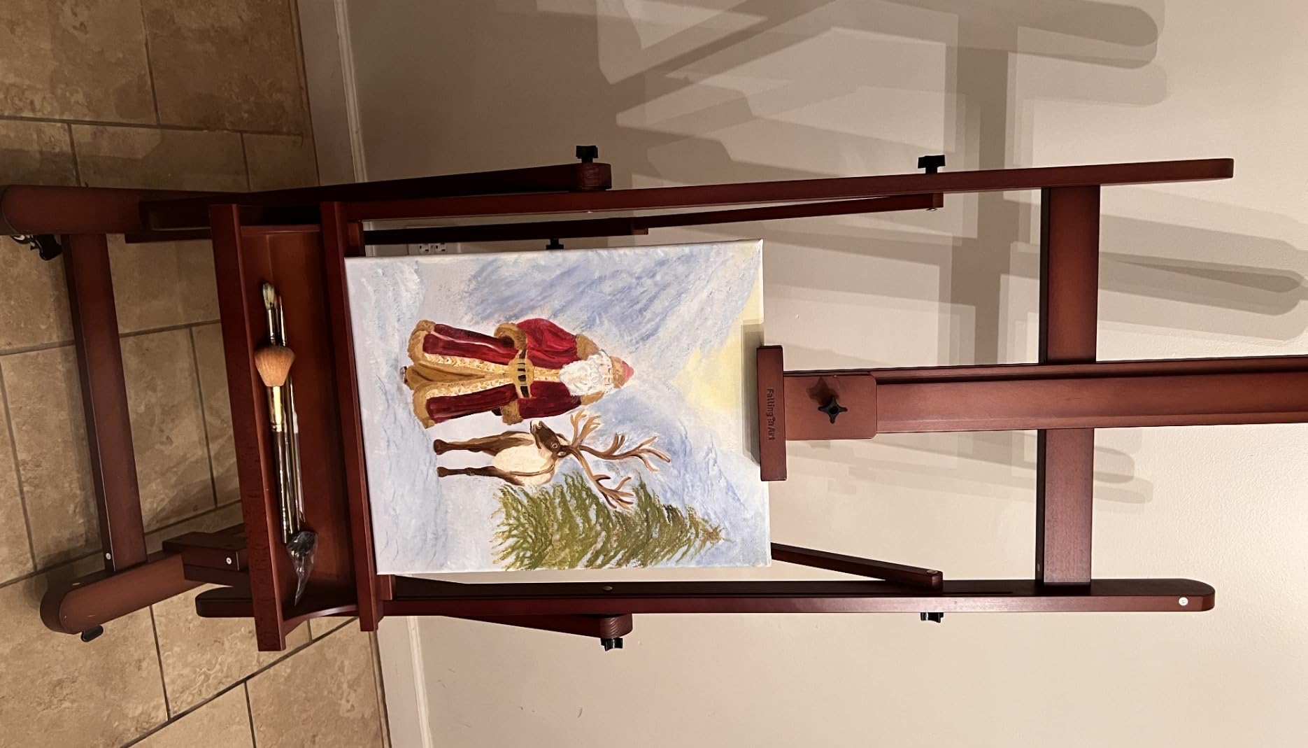 Falling in Art Extra Large H-Frame Studio Easel, Solid Beechwood Artist Easel with Storage Tray, Adjustable Canvas Holder Stand with Rolling Wheels for Painting Adult customer photo 2