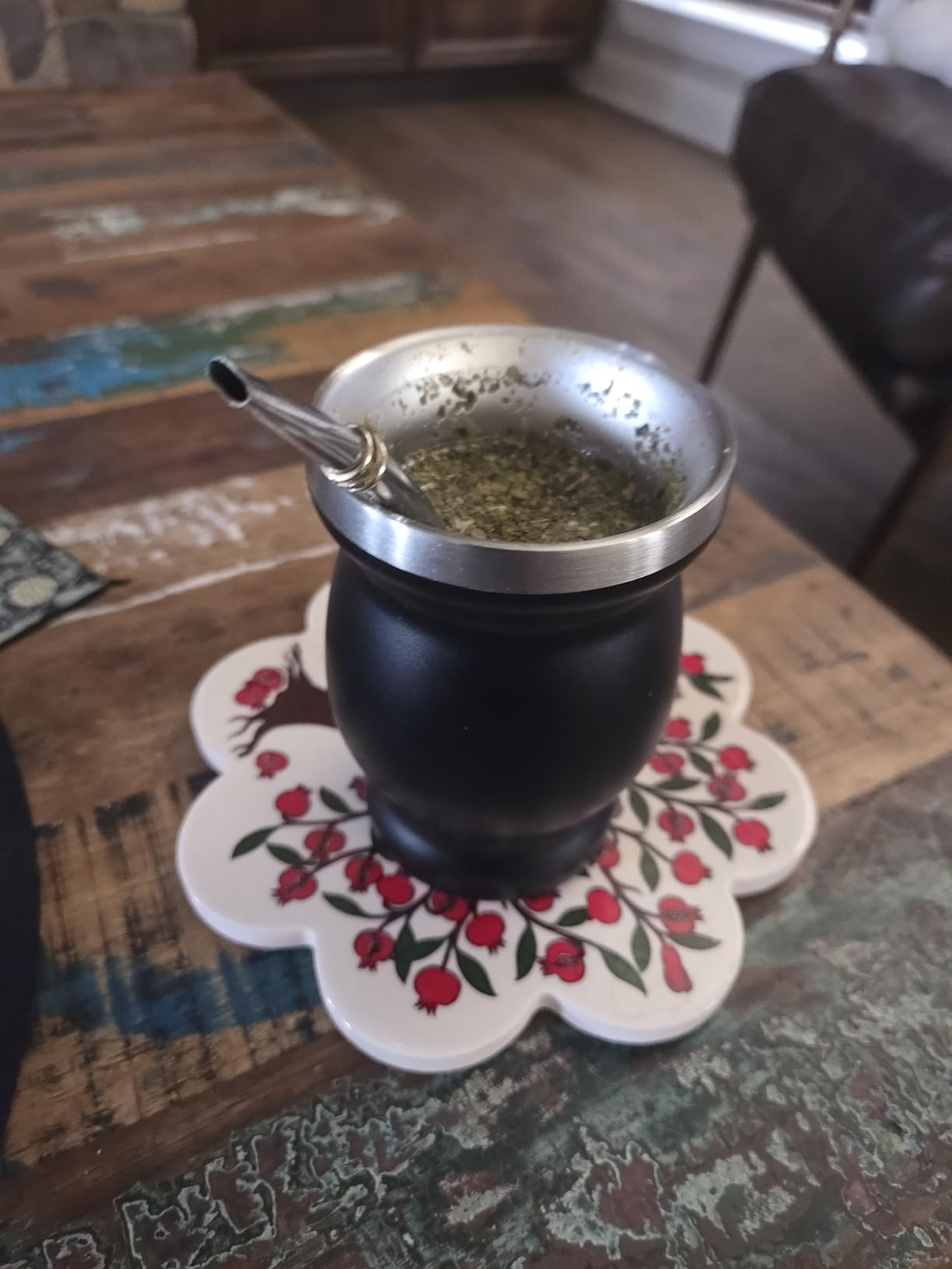 Husfunov 8oz Yerba Mate Cup, 304 Stainless Steel Double-Wall Mate Cup | Heat Insulation Yerba Mate Gourd, Tea Cup Set Includes Cleaning Brush & 2 Bombillas (Black) customer photo 2