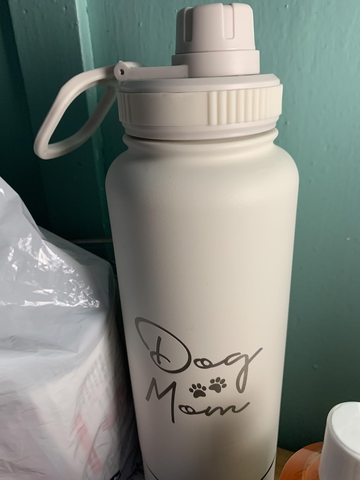 Dog Mom Water Bottle - 32 oz Stainless Steel Double Wall Insulated with 8 oz Detachable Bowl on Bottom - Cool Dog Mom Gifts for Women for Hiking, Walking, Travel and Everyday Adventures - DM Cream customer photo 2