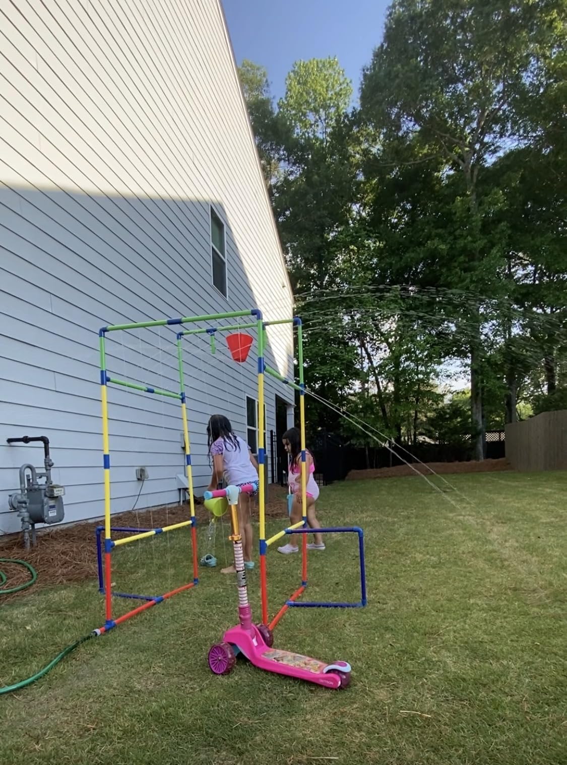 Kids Water Park Sprinkler Tunnel with Dunk Bucket | Outdoor Water Park for Backyard Summer Fun customer photo 1