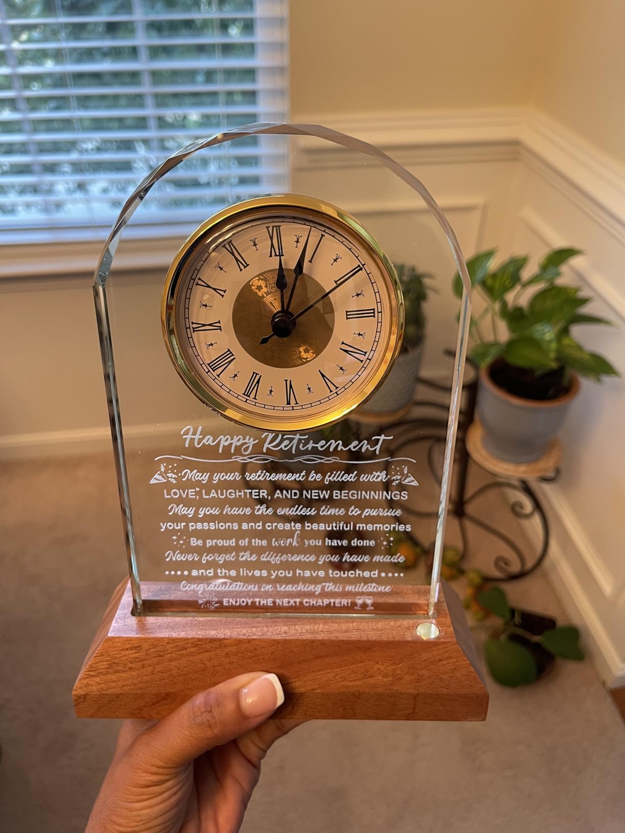 Glass Retirement Clock With Wooden Light Base - Happy Retirement Plaque for Women Men Colleagues Boss Friend - Farewell Gift Idea for Her Going Away - Retired Keepsakes for Teacher Doctor customer photo 2