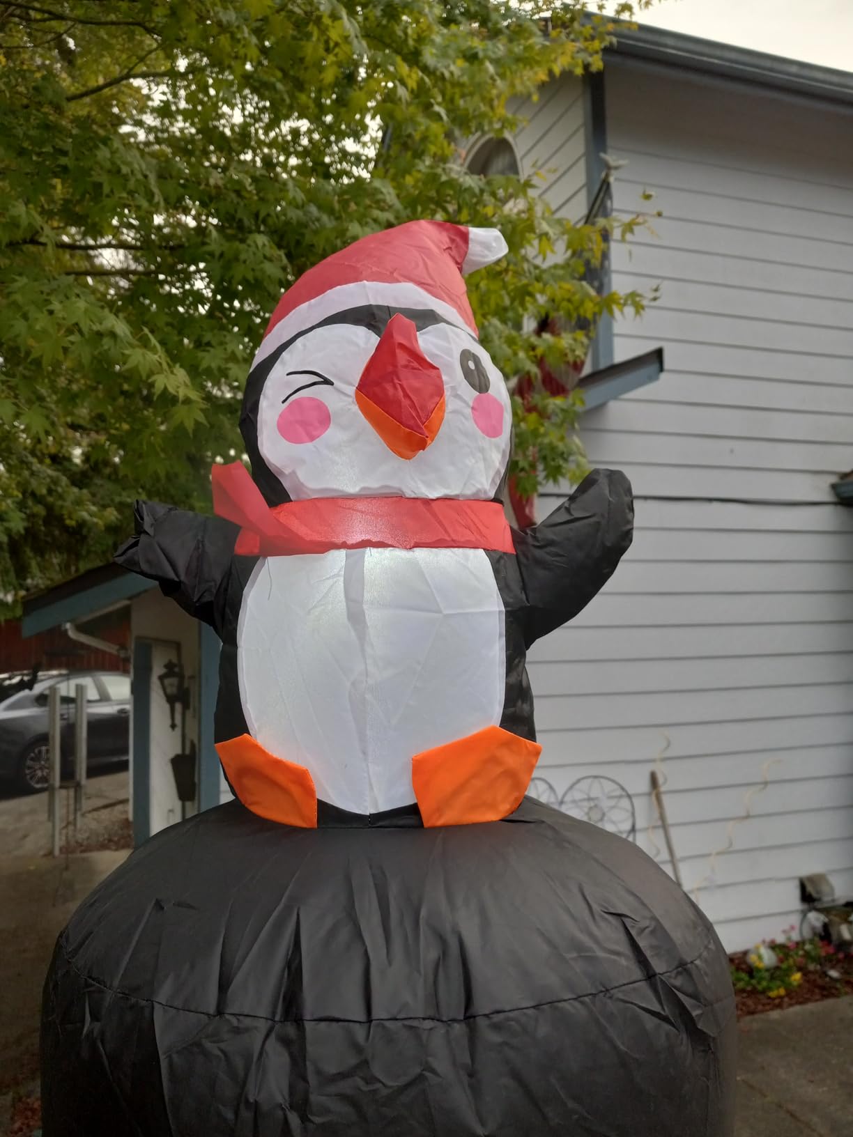 GOOSH 7 FT Christmas Inflatables Snowman and Penguin with Built-in Music & 360 Degree Rotation Colorful Projector LED Light, Blow Up Snowman Outdoor Christmas Decoration for Holiday Party Xmas New Year customer photo 2