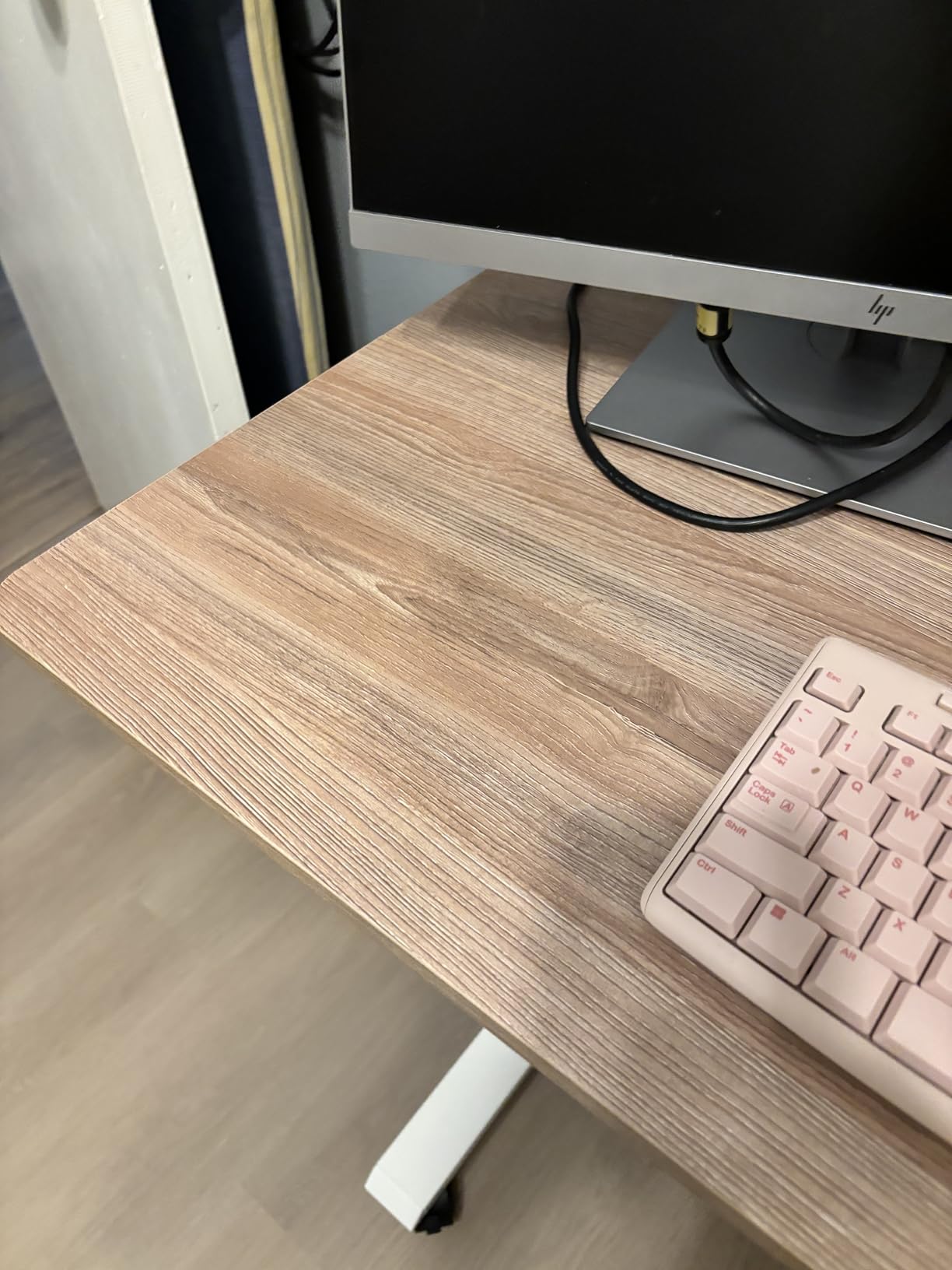 farexon Electric Standing Desk Adjustable Height, 71 x 28 Inch Sit Stand up Desk with Large Mouse Pad, Double Metal Hook, 4 Wheels, 4 Memory Preset Heights Home Office Computer Desk, Brown customer photo 1