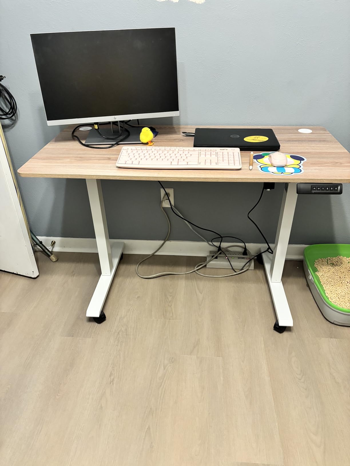 farexon Electric Standing Desk Adjustable Height, 71 x 28 Inch Sit Stand up Desk with Large Mouse Pad, Double Metal Hook, 4 Wheels, 4 Memory Preset Heights Home Office Computer Desk, Brown customer photo 2