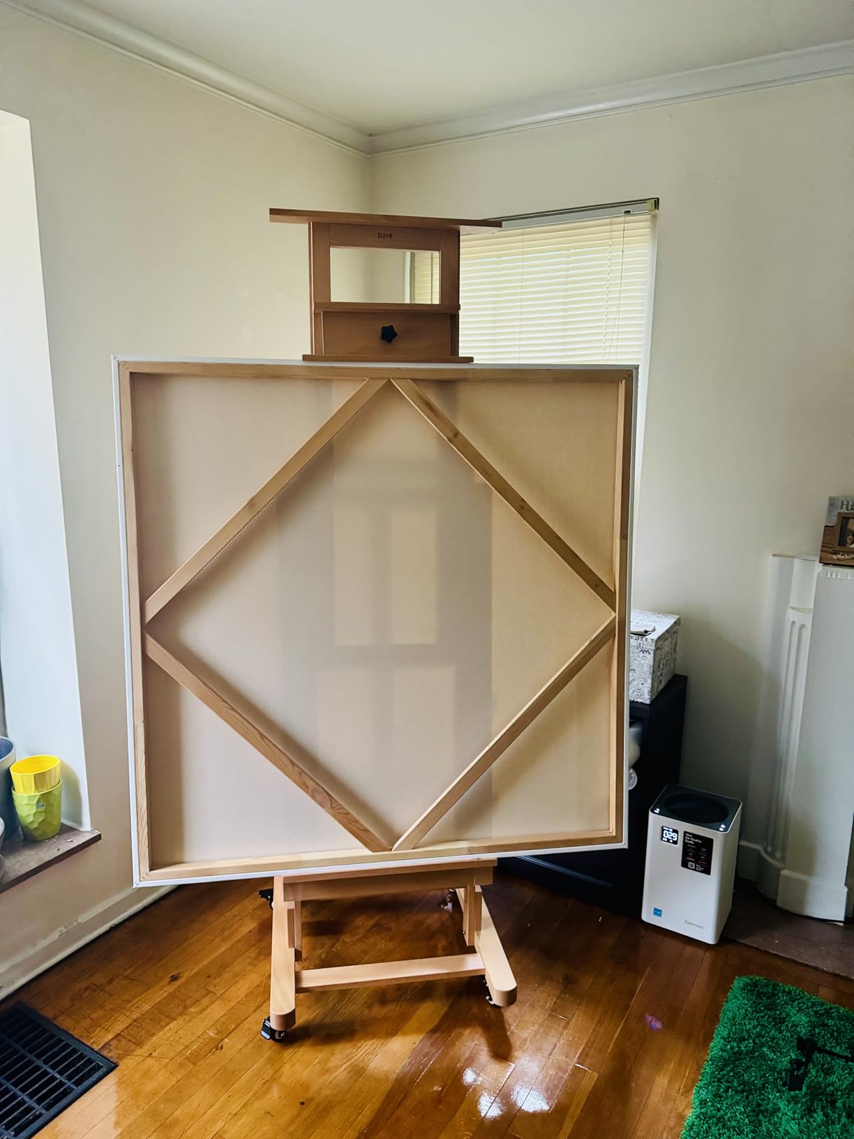 DJAR Extra Large H-Frame Art Easel, Movable Tilts Flat Painting Stand for Artist, Adjustable Solid Beechwood Heavy Duty Floor Easel for Painting, Hold 1 or 2 Canvas up to 79