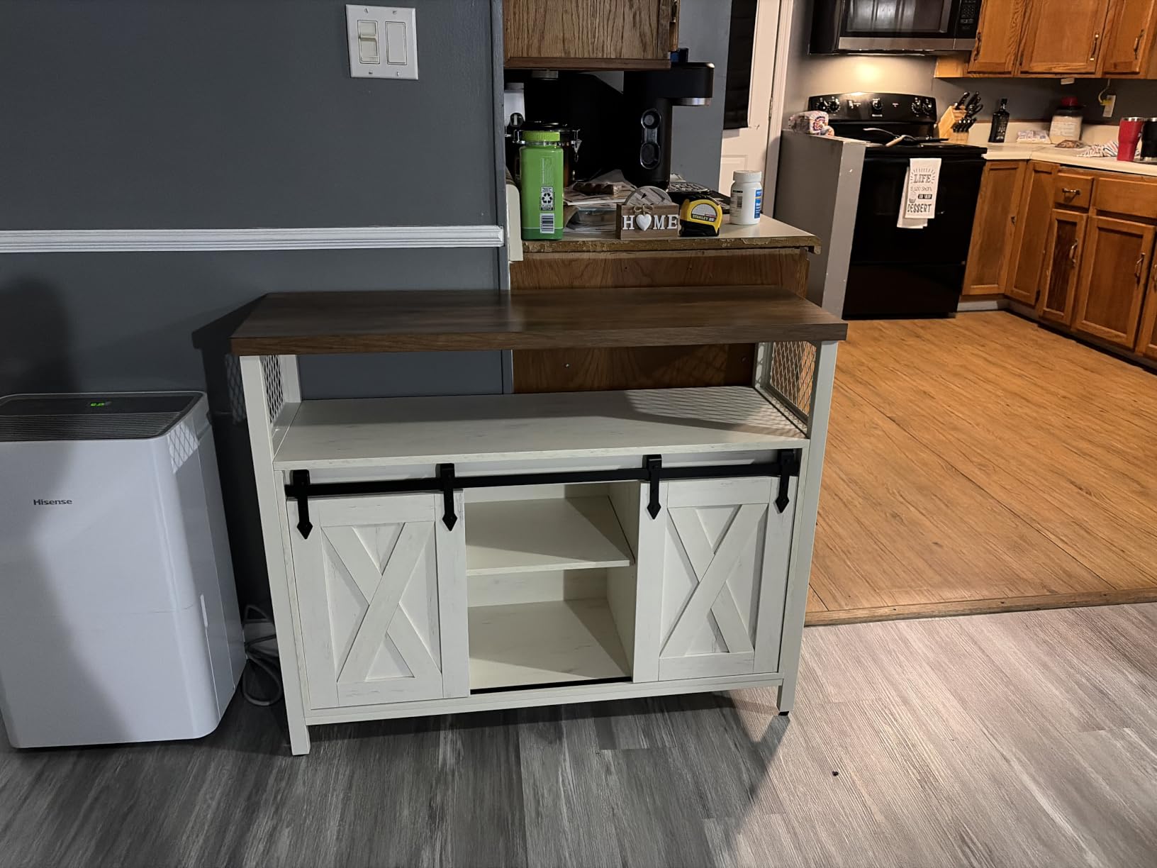 VASAGLE Buffet Cabinet, Coffee Bar Storage Cabinet, Sideboard with 2 Sliding Barn Doors, Adjustable Shelves, 13 x 39.4 x 31.5 Inches, for Living Room, Rustic White and Honey Brown ULSC092W01 customer photo 1