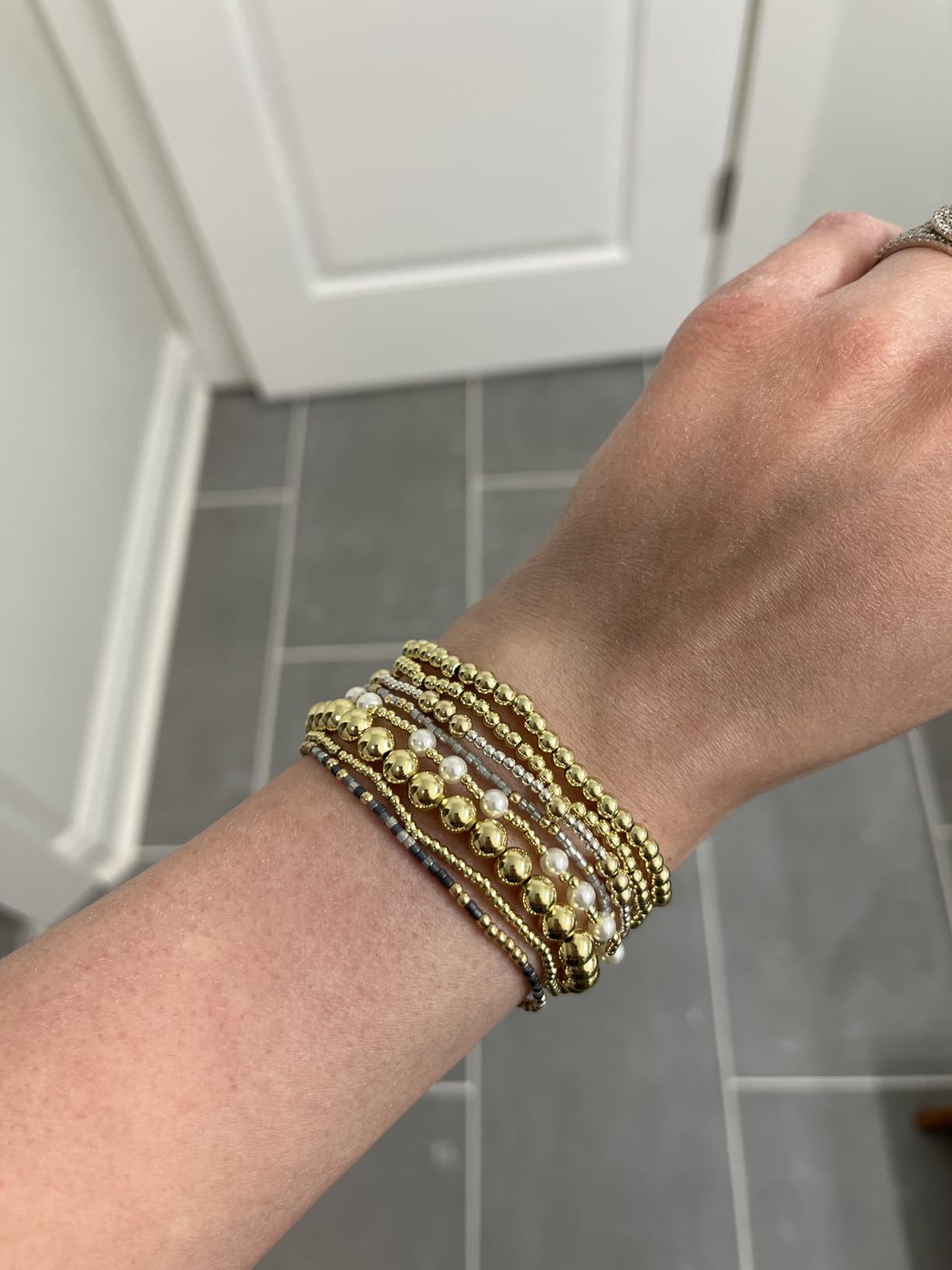 Yoosteel Gold Beaded Bracelets Set for Women Teen Girl Gifts Non Tarnish - 14K Gold Plated Dainty Round Beaded Pearl Cross Bracelet Stack for Women Teenage Girls Stackable Jewelry Gifts customer photo 2
