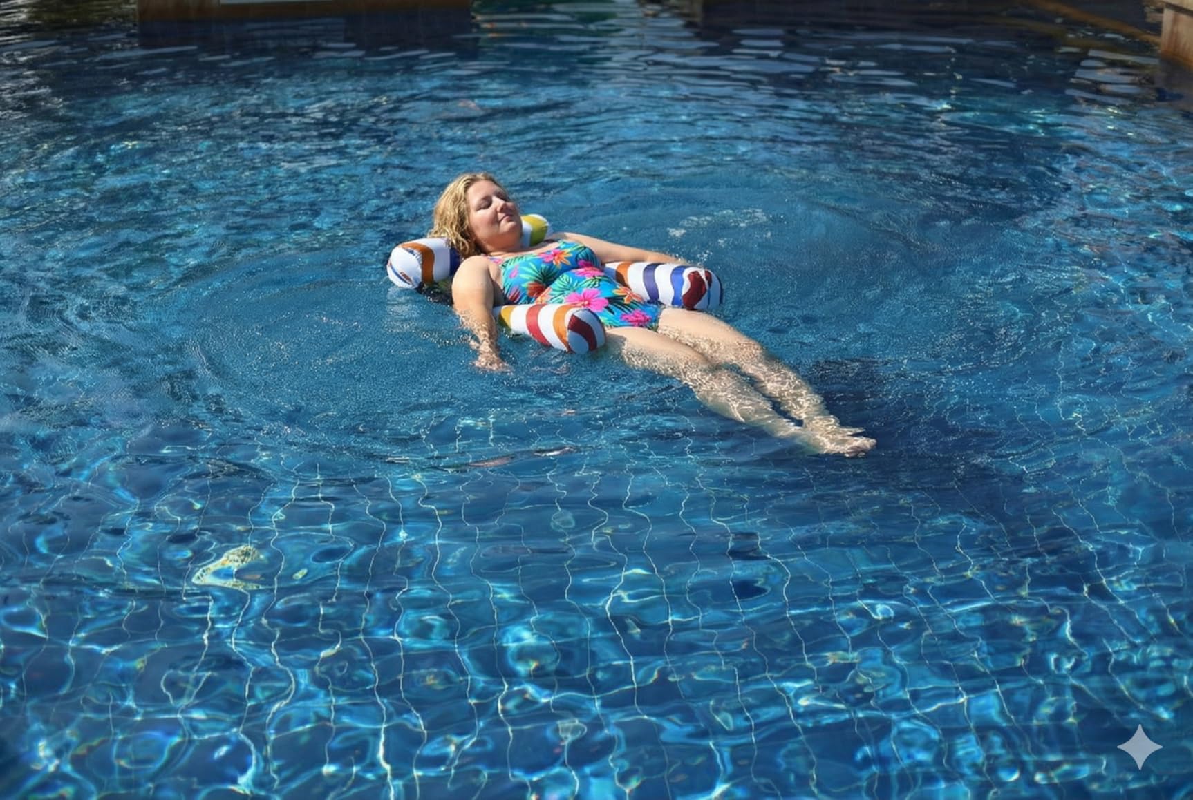 Funscape Pool Floats Chairs Adult, 2 Packs Heavy Duty Inflatable Swimming Pool Lounges, Fabric Floating Hammock Seat, Kid Blow Pool Noodle Lake Raft Floaties, Fun Summer Beach Water Party Game-Stripe customer photo 2