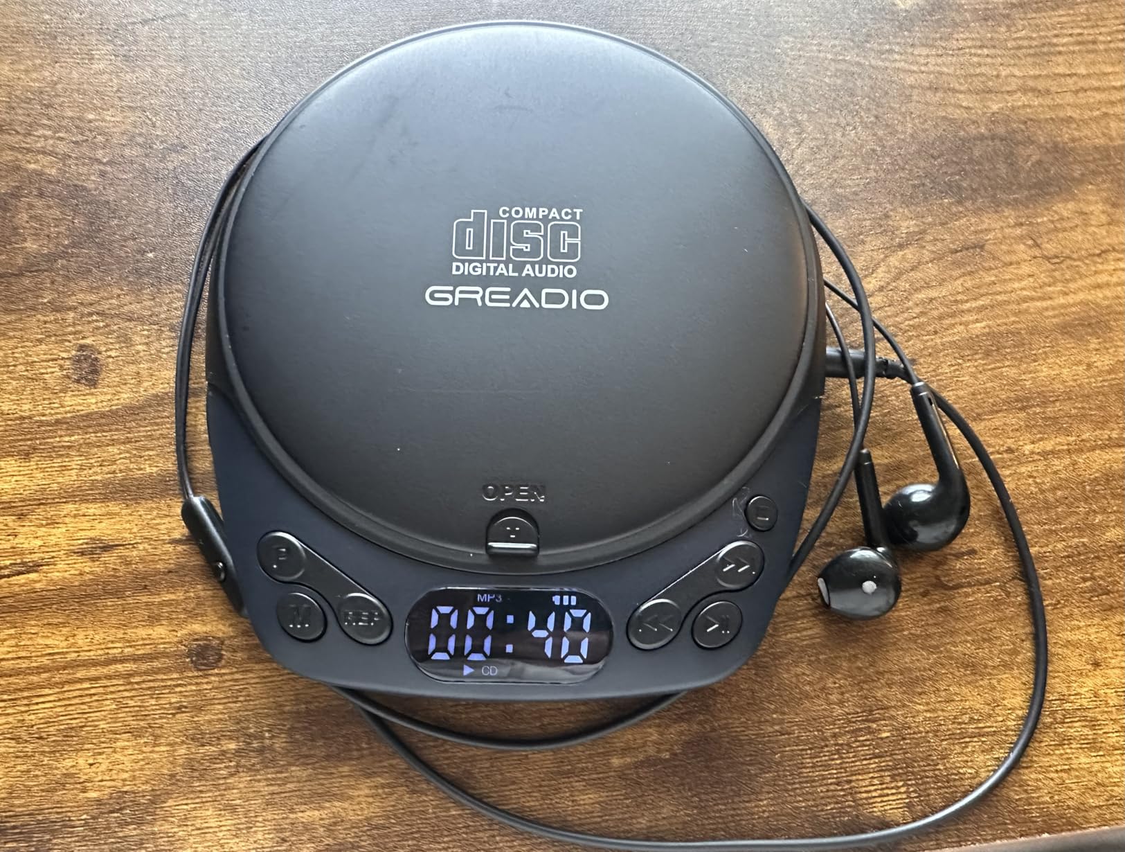 Greadio Portable CD Player with Headphones, Rechargeable CD Player for Home | Car CD Players with 60s Anti-Skip, Supports CD/MP3/WMA/TF Card/AUX Output, Backlit / Lock / Programmable / Timer (Blue-Black) customer photo 1