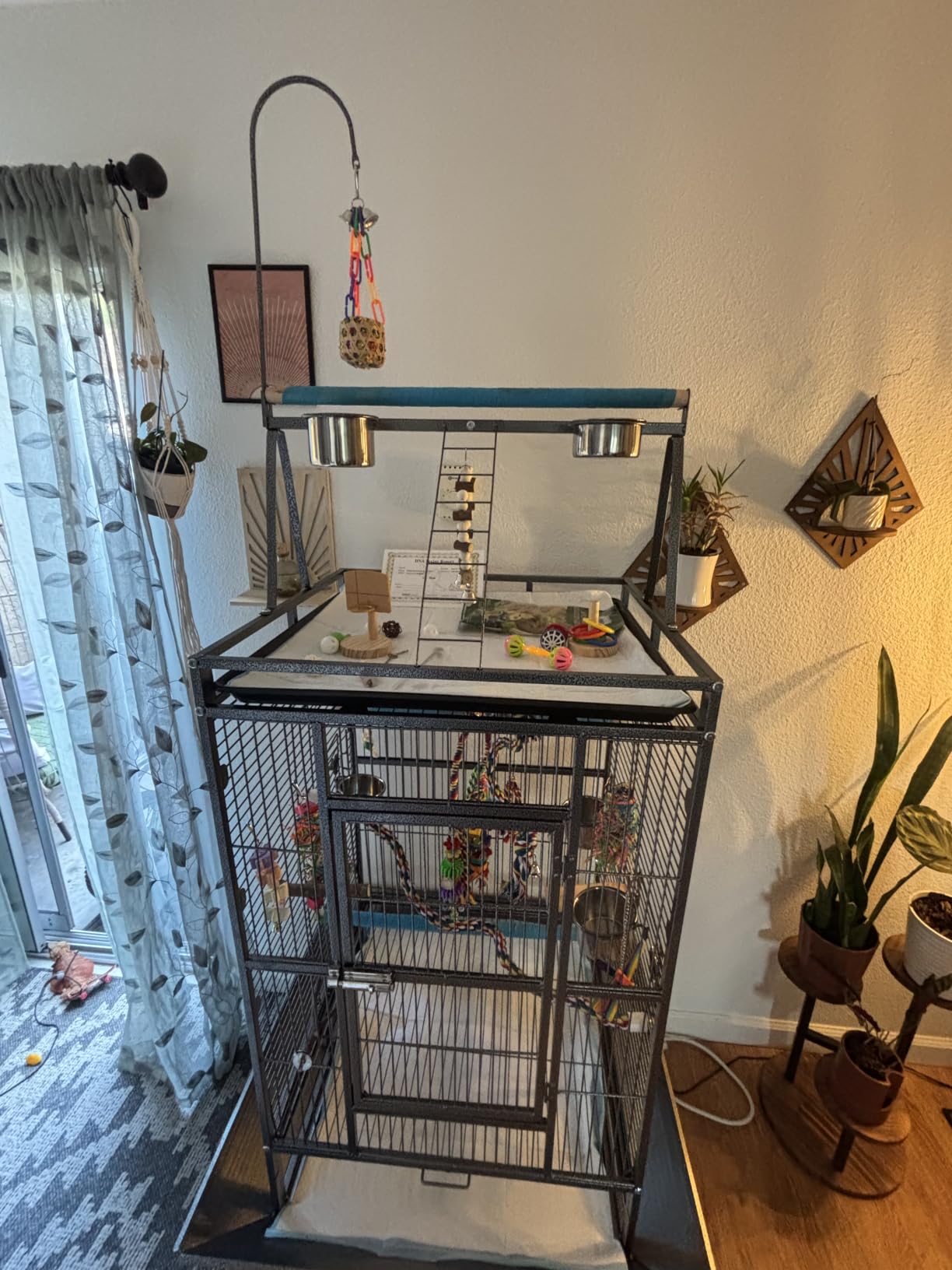 VINGLI 83 Inch Bird Cage with Play Top, Large Wrought Iron Bird Cage with Wheels, Rolling Parakeet Cage with Removable Tray for Cockatiels Lovebird Finches Canaries customer photo 2