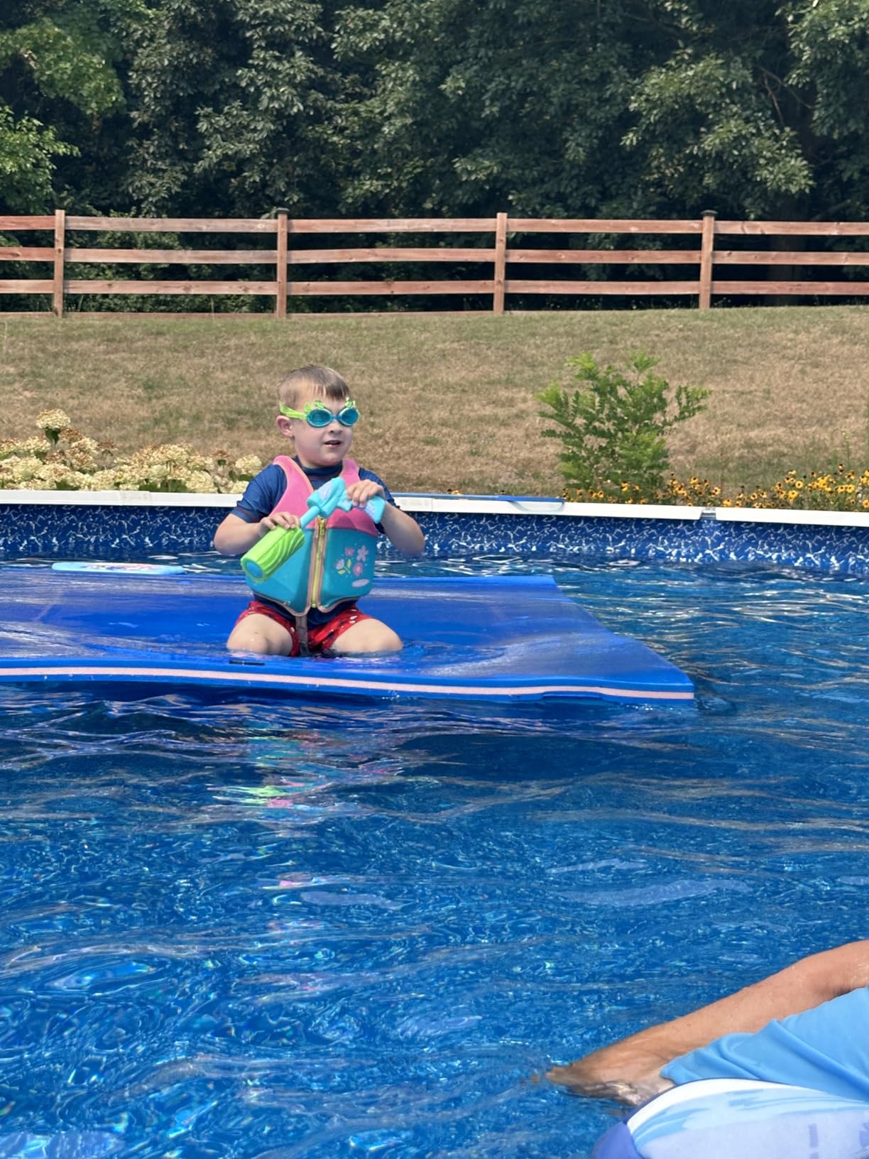 Max4out Water Floating Mat 9/12/18 FT Foam Lake Floats Floating Foam Pad Lily Pad for Water Recreation and Relaxing Lily Mat for Family Floating Pad for Pets Pool Float for Party (Blue/Yellow) customer photo 1
