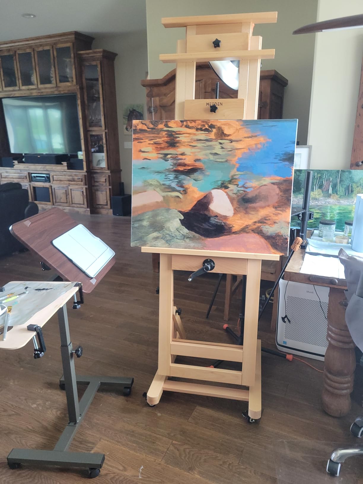 MEEDEN Extra-Large H Frame Easel: Solid Beech Wood Artist Painting Easel for Adults - Professional Heavy Duty Studio Easel with Crank - Movable and Tilting Flat Art Easel Stand for Canvas up to 76.7