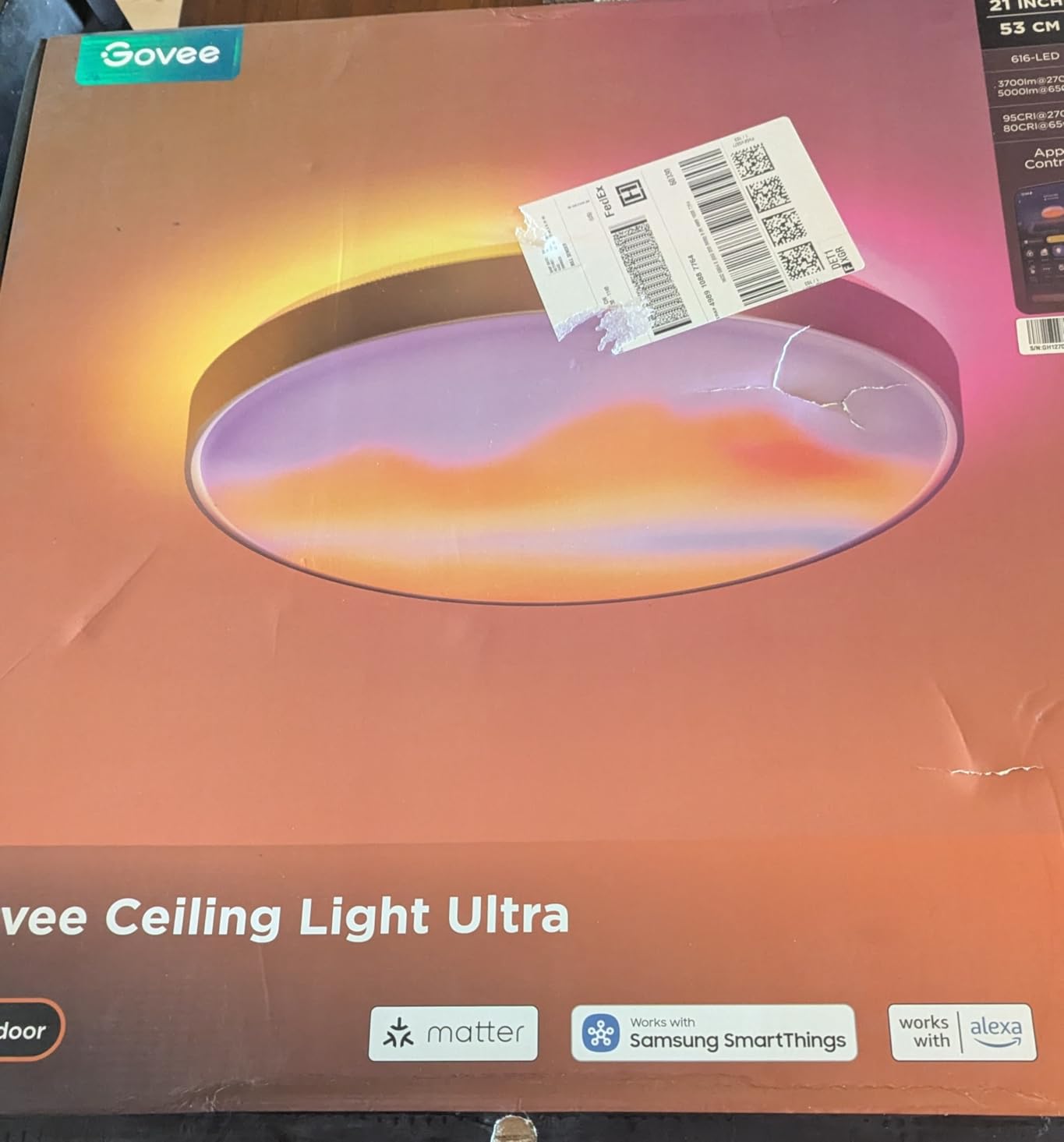 Govee Ceiling Light Ultra 21 Inch, 5000LM Smart Flush Mount Ceiling Light Fixture, Compatible with Matter & Alexa, RGBIC & Tunable White 2700K-6500K, DIY Ceiling Canvas for Living Room Bedroom customer photo 2