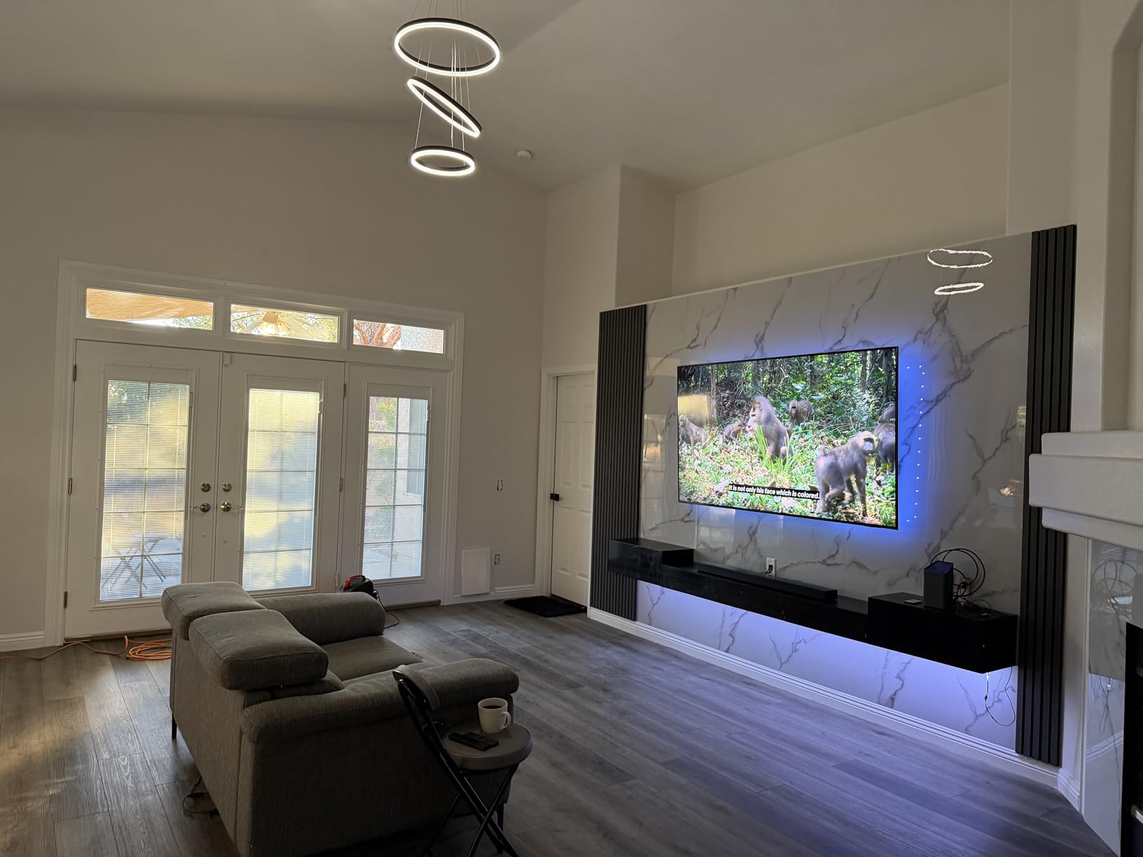 Modern Black Led Chandelier 2 Rings Dimmable LED Chandeliers with Remote Control Light Fixture for Kitchen Island Height Adjustable Chandelier Led Pendant Light for Living Room Dining Room customer photo 1