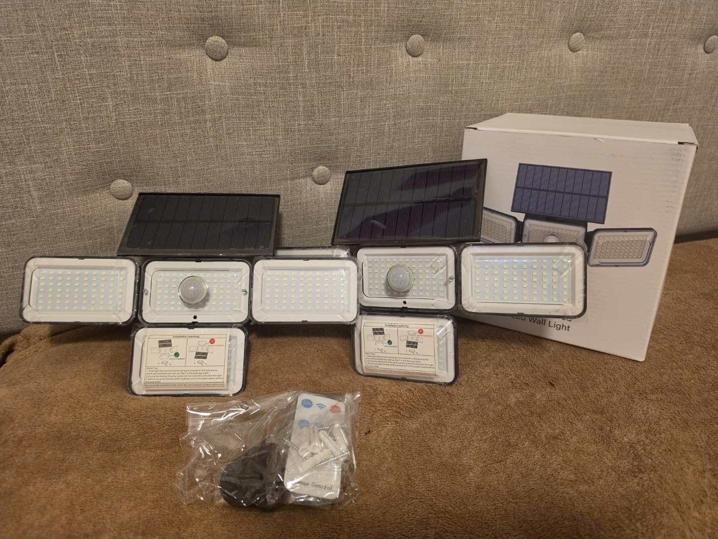 Solar Lights Outdoor Waterproof, 288 LED 2800LM Motion Sensor Outdoor Lights with Remote Control, 4 Head Solar Flood Lights Outdoor for Patio, Garage, Yard, Wall, IP65 Security Lights 2 Pack customer photo 2