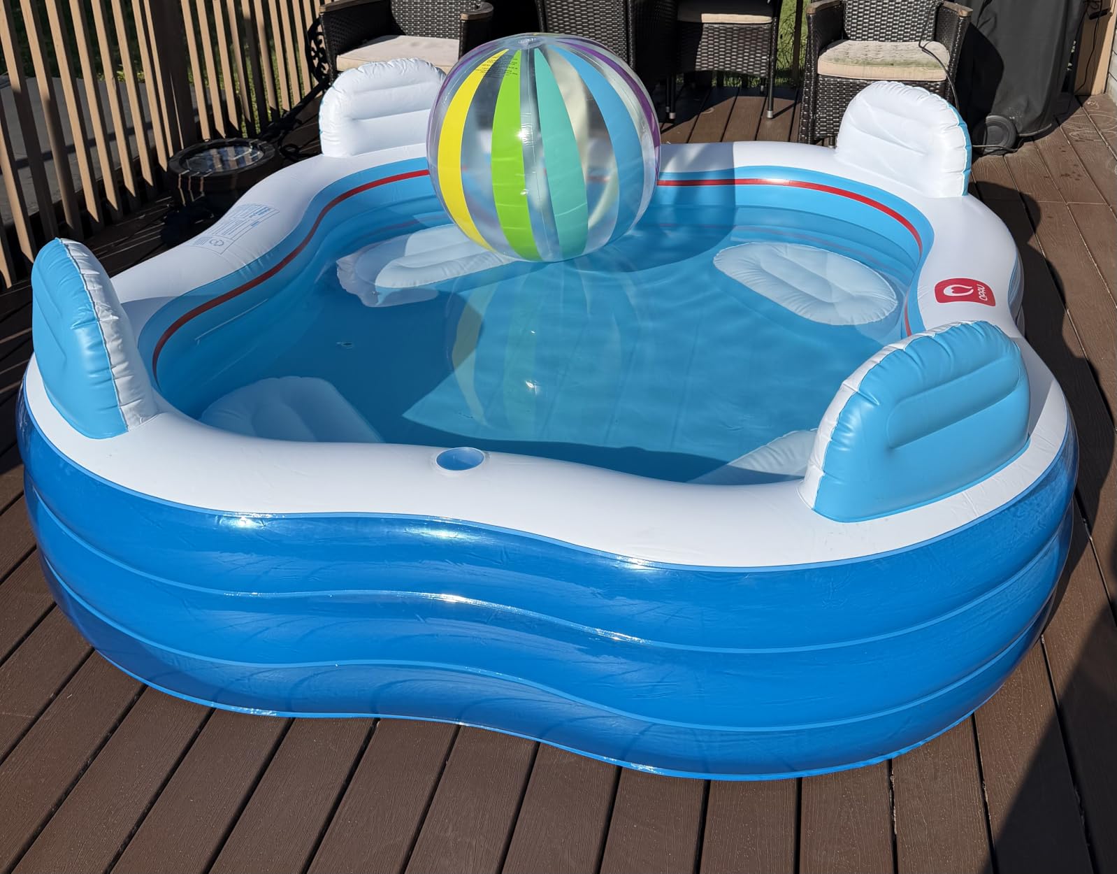 QPAU Inflatable Swimming Pool, Full-Sized Blow Up Pool with Seats and Backrests, Kiddie Pool for Outdoor & Backyard, for Family Summer Time Fun, See-Through Blue customer photo 1