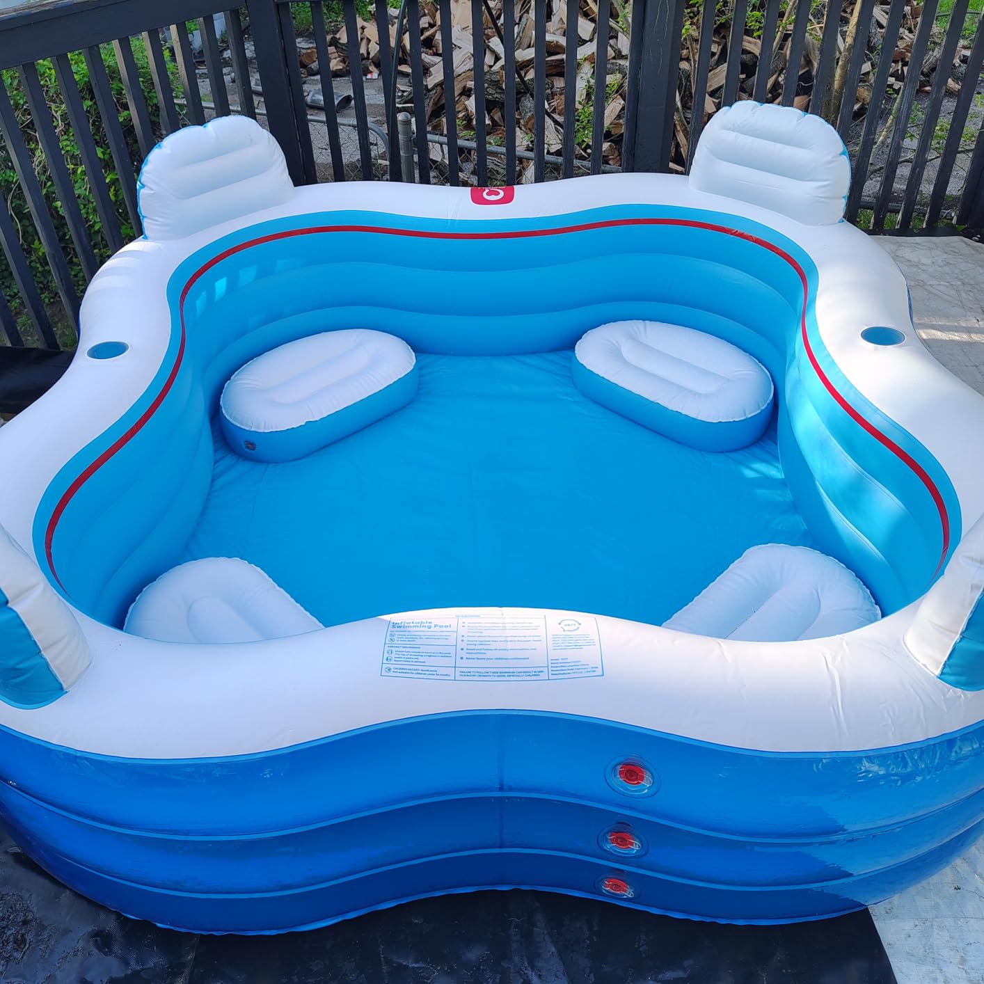 QPAU Inflatable Swimming Pool, Full-Sized Blow Up Pool with Seats and Backrests, Kiddie Pool for Outdoor & Backyard, for Family Summer Time Fun, See-Through Blue customer photo 2