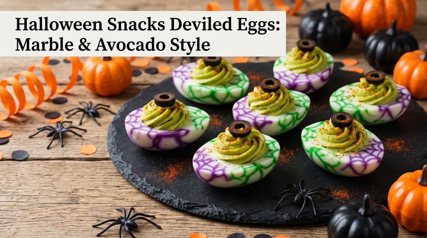 Halloween Snacks Deviled Eggs: Marble & Avocado Style