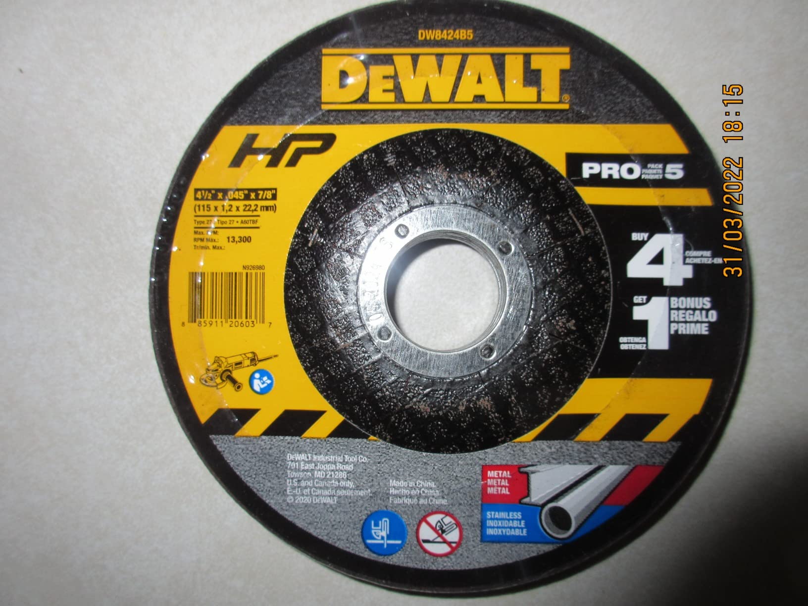 DeWalt Accessories DW8424B5 5PK 4.5