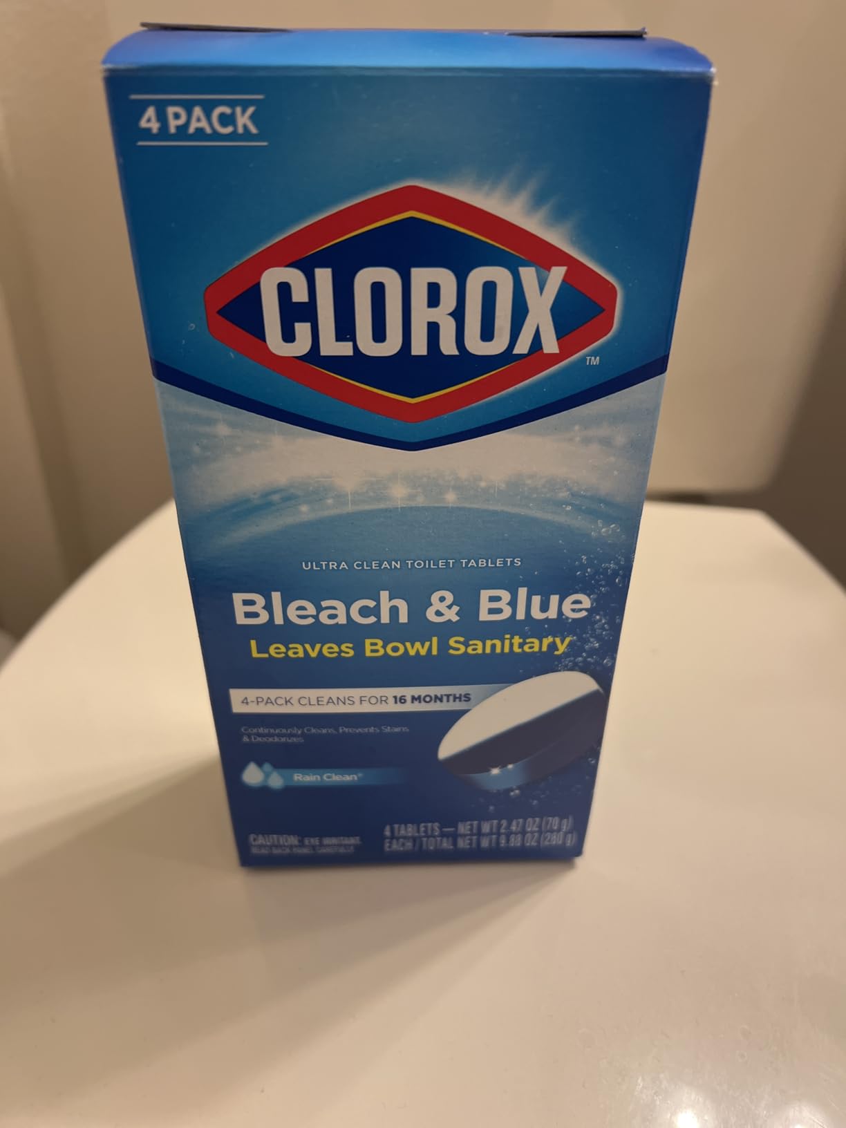 Clorox Ultra Clean Toilet Tablets Bleach & Blue, Rain Clean Scent, 2.47 Ounces Each, 4 Count (Package May Vary) customer photo 1