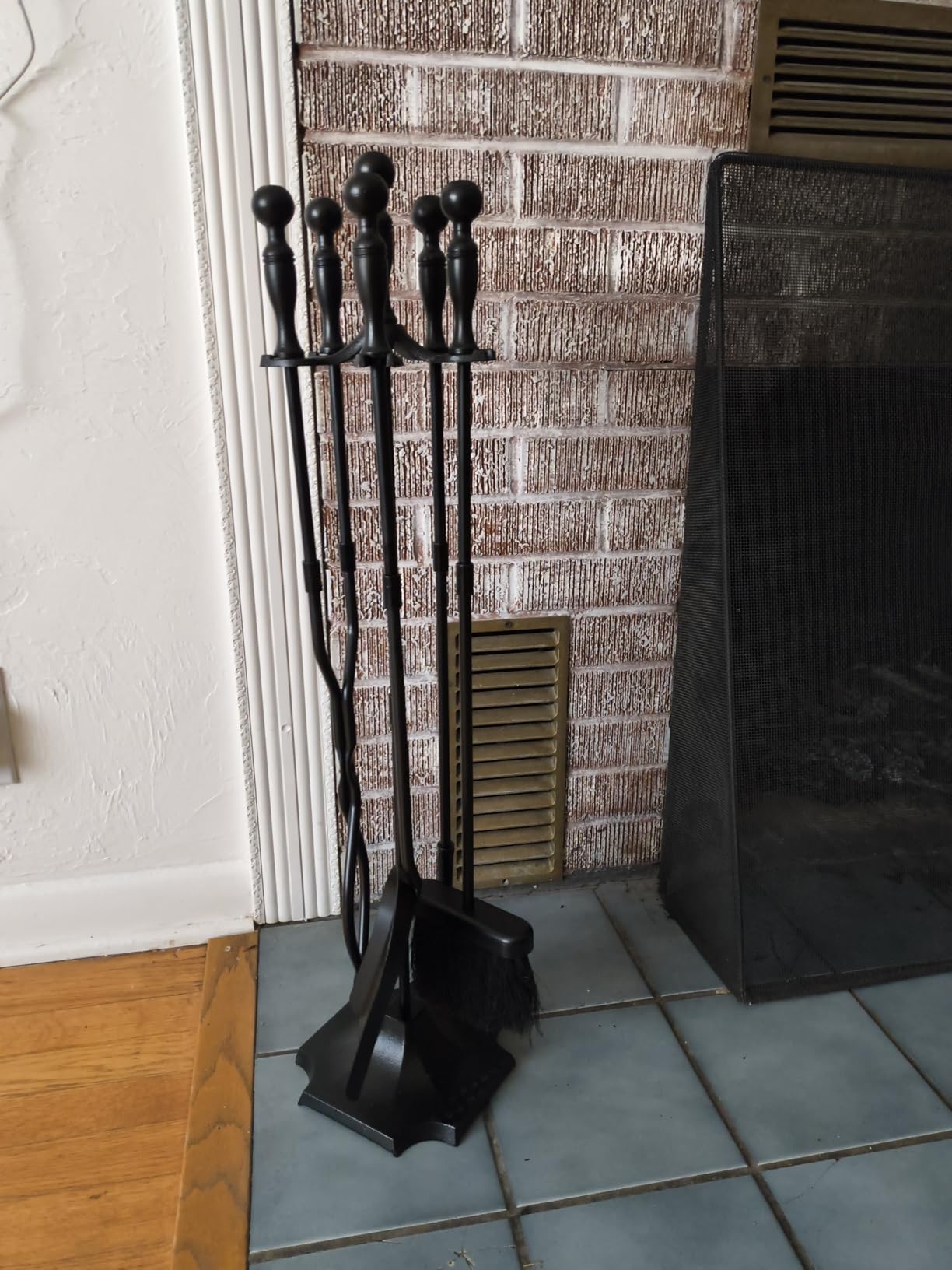 AMAGABELI Garden & Home 5 Pcs Fireplace Tools Set 31 Inch Indoor Black Handle Wrought Iron Large Fire Tool Accessories Set Holder Outdoor Fireset Modern Fire Pit Stand with Poker Brush Shovel Tong customer photo 1