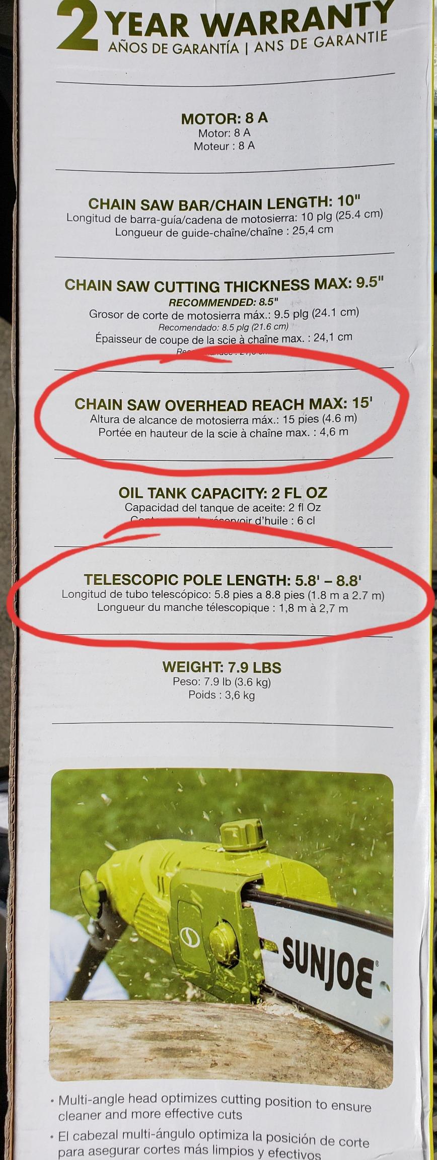Sun Joe Corded Electric Telescoping Pole Saw, Pruning Power Tool with 10 Inch Bar, 8 Amp Power with 14 Foot Reach for Ground-Level Tree Trimming. customer photo 1