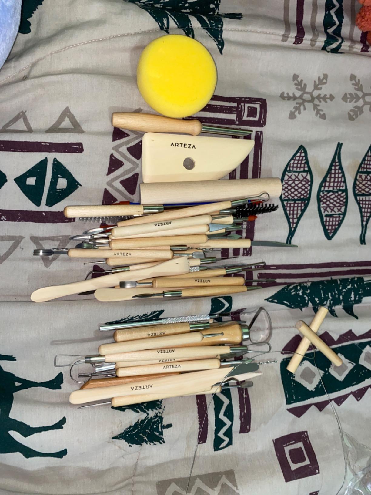 ARTEZA Pottery & Sculpting Tools, 42-Piece Clay Tools Set with Wooden Handles & Steel Tips for Polymer Clay, Ceramics, Carving, Modeling, Shaping & Smoothing customer photo 1