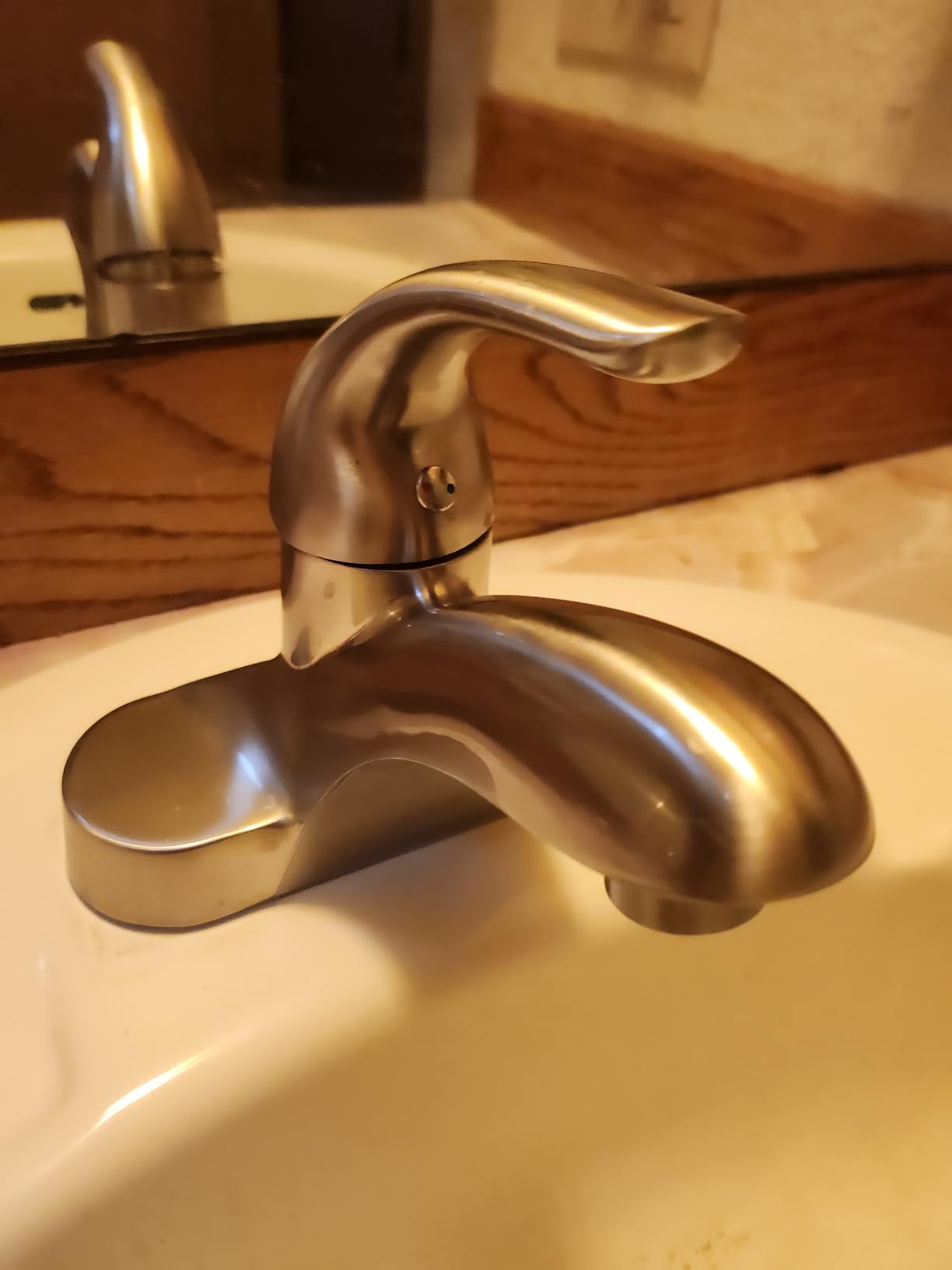 WOWOW Bathroom Faucet 1 Handle Low Arc Single Handle 4 inch Centerset Bathroom Sink Faucet with Pop Up Drain Assembly Basin Mixer Tap Brushed Nickel Vanity Faucets customer photo 1