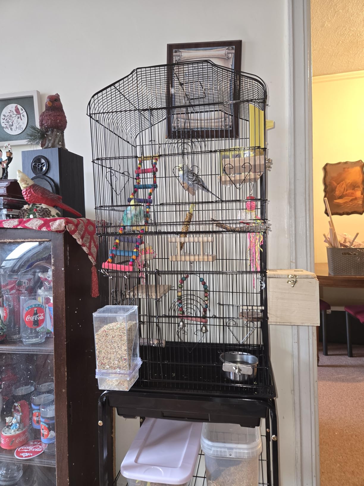 SUPER DEAL 59.3 Rolling Bird Cage Large Wrought Iron Cage for Cockatiel Sun Conure Parakeet Finch Budgie Lovebird Canary Medium Pet House with Rolling Stand & Storage Shelf customer photo 2